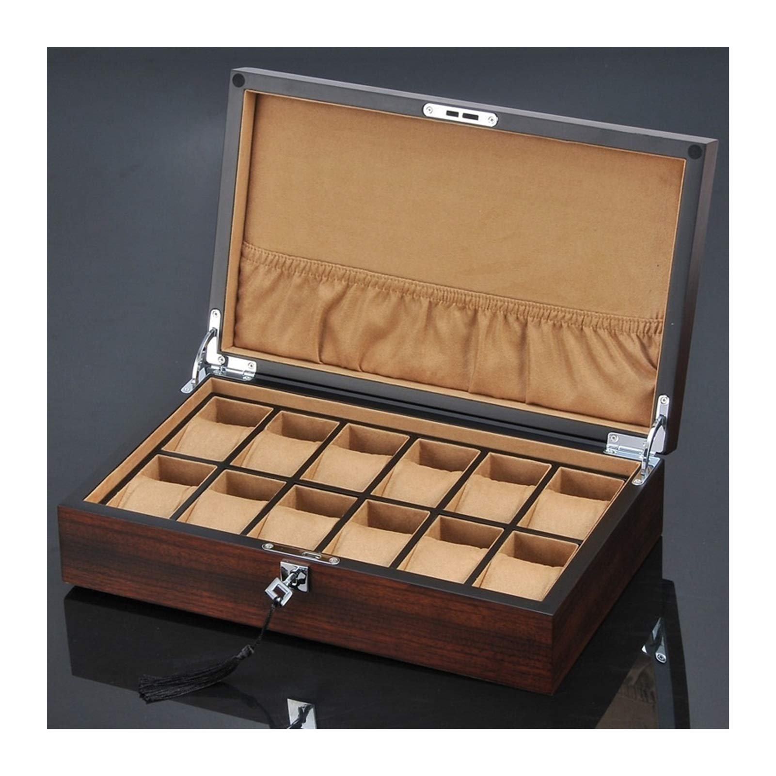 Uhrenbox, 12 Fächer, Holz-Uhren-Organizer mit Schloss, Luxus-Uhrenhalter, Holz-Schmuck-Geschenketui, Aufbewahrungsboxen, Uhren-Organizer für Aufbewahrung und Präsentation (Farbe: Gelb)