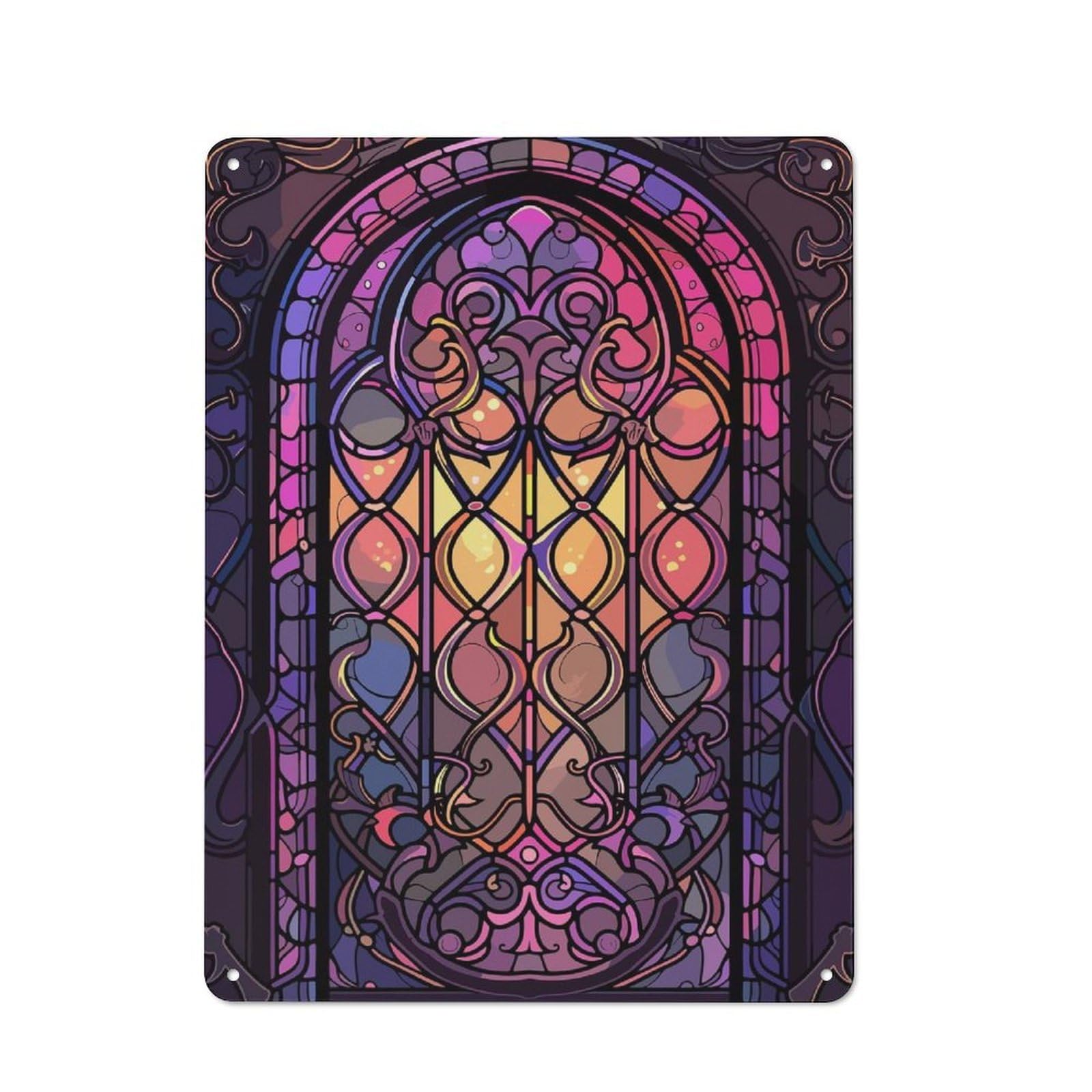 Junmoney Style-10 Gothic Stained Glass Window Classic Metal Wall Decor 40X30cm, Metal Wall Plaque For Hobby Room, Office, Lounge Or Living Room