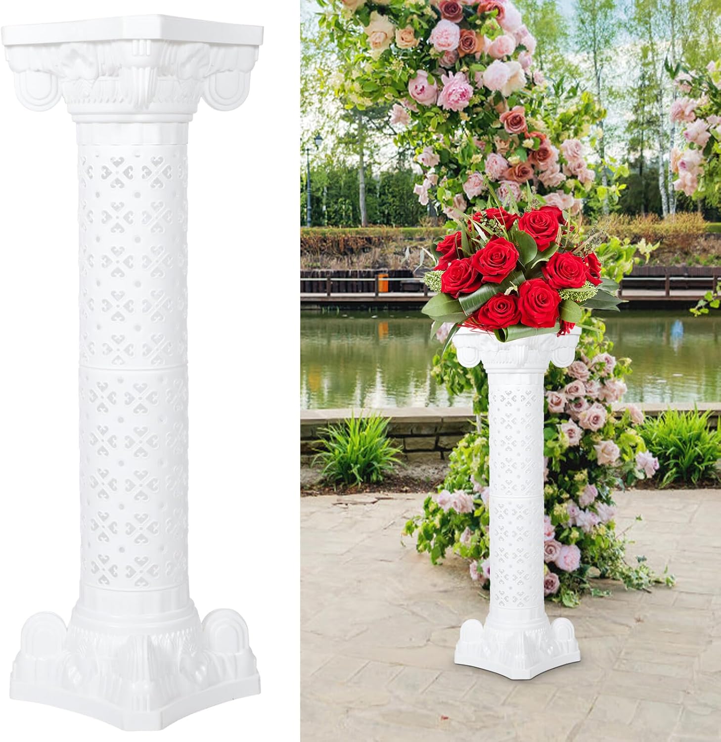 Gatuida Vintage Roman Column Wedding Flower Pot Planter Urn, Plastic Decorative Flowerpot for Outdoor Garden Pathway, Front Porch Party Decoration