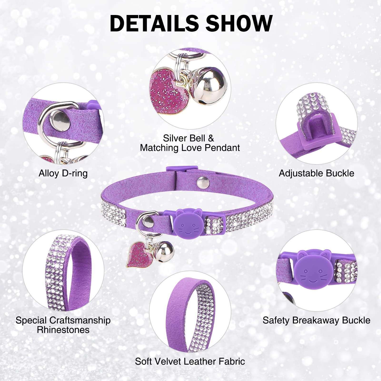 DILLYBUD Rhinestone Cat Collar Breakaway with Bell - Image 2
