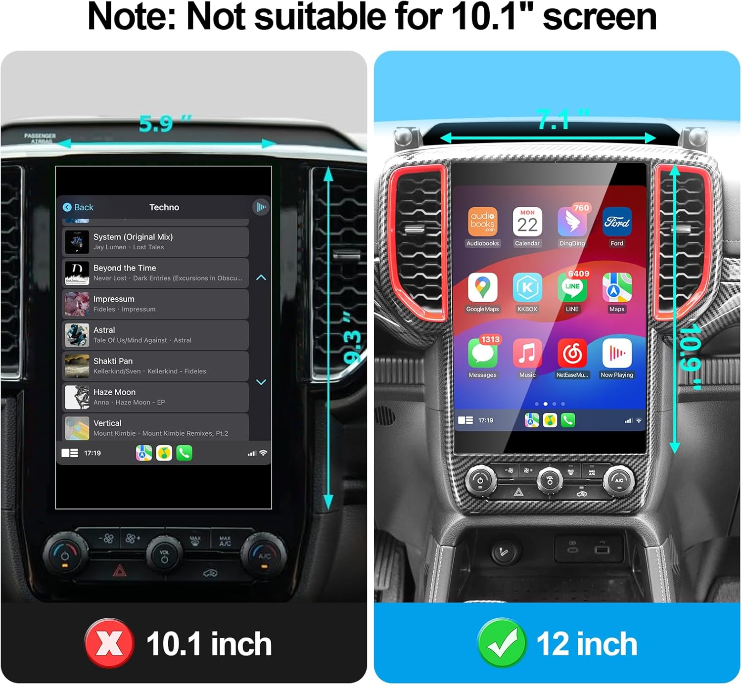 Car Central Control Dashboard Trim Cover, ABS Co-Pilot Dash Board Cover, Dashboard Center Control Strip Molding Trim Compatible with Ford Ranger 2023 2024 2025 (Carbon Fiber)