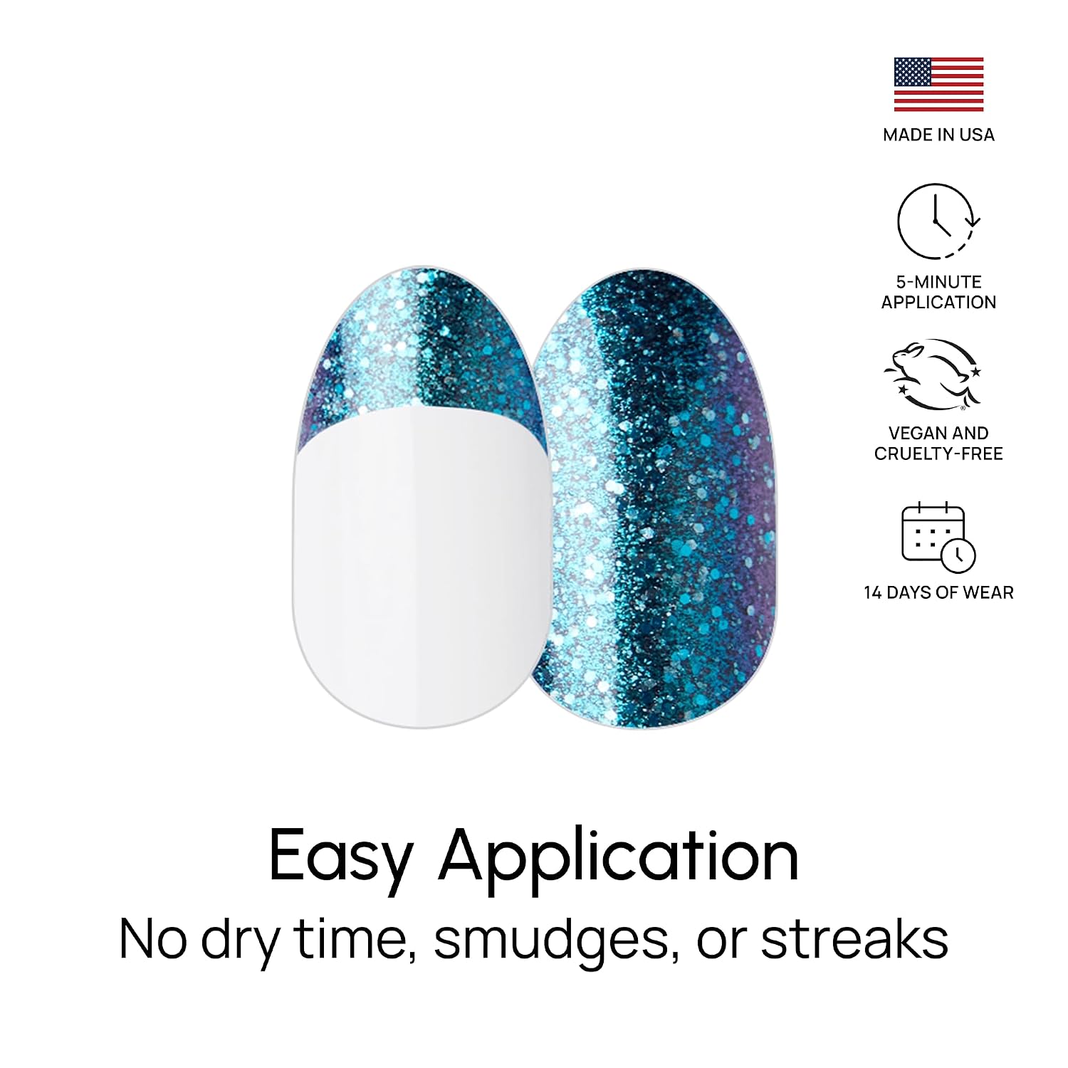 ColorStreet Alaskan Sky Tips - Glittery Teal to Deep Blue Color Shift Dual Ended French Tips 16 Tips & 16 Double-Ended Clear Nail Polish Strips Versatile Manicure Options for Traditional or French