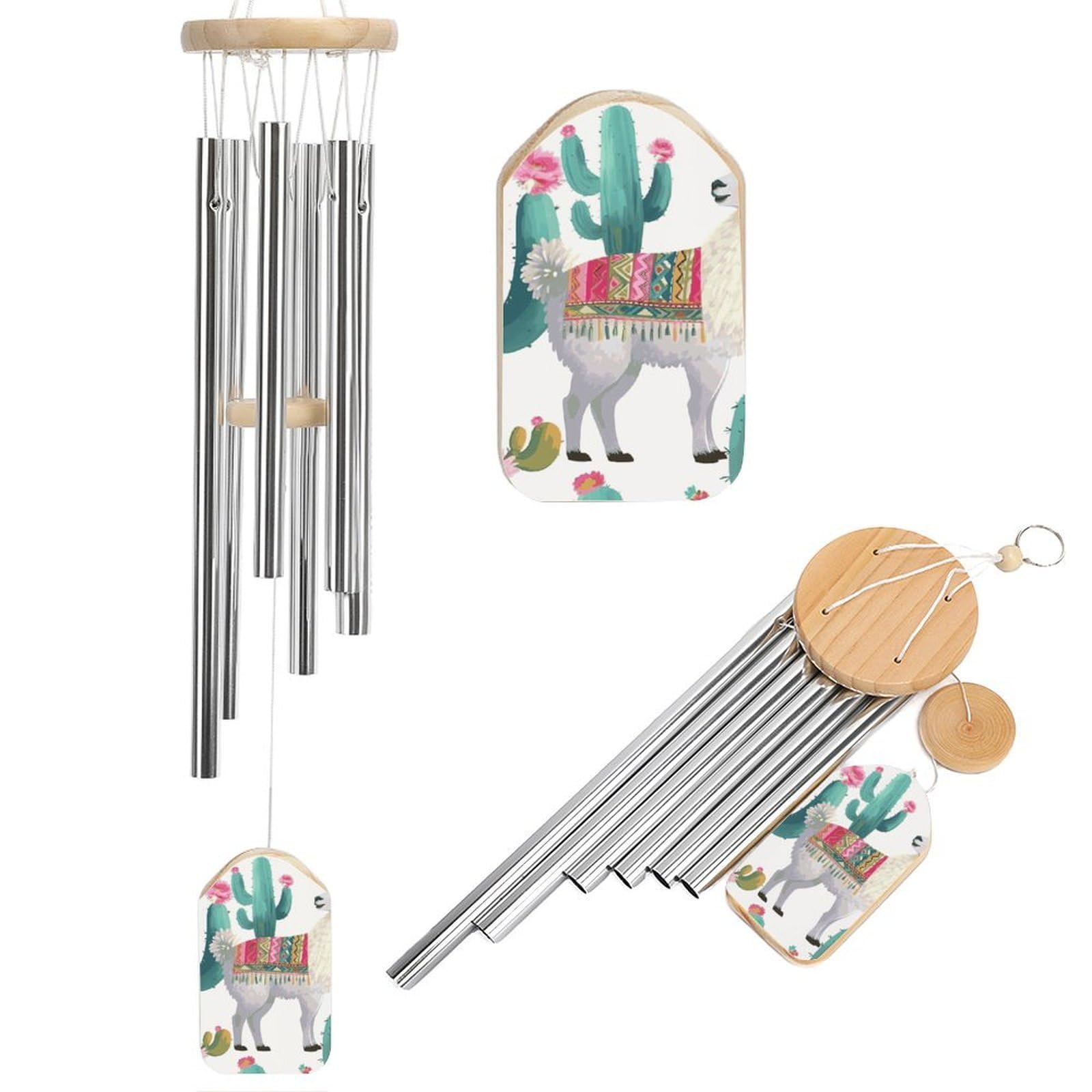 Carillon éolien en alpaga cactus 52cm, harmonie des tubes en aluminium pour jardin et terrasse