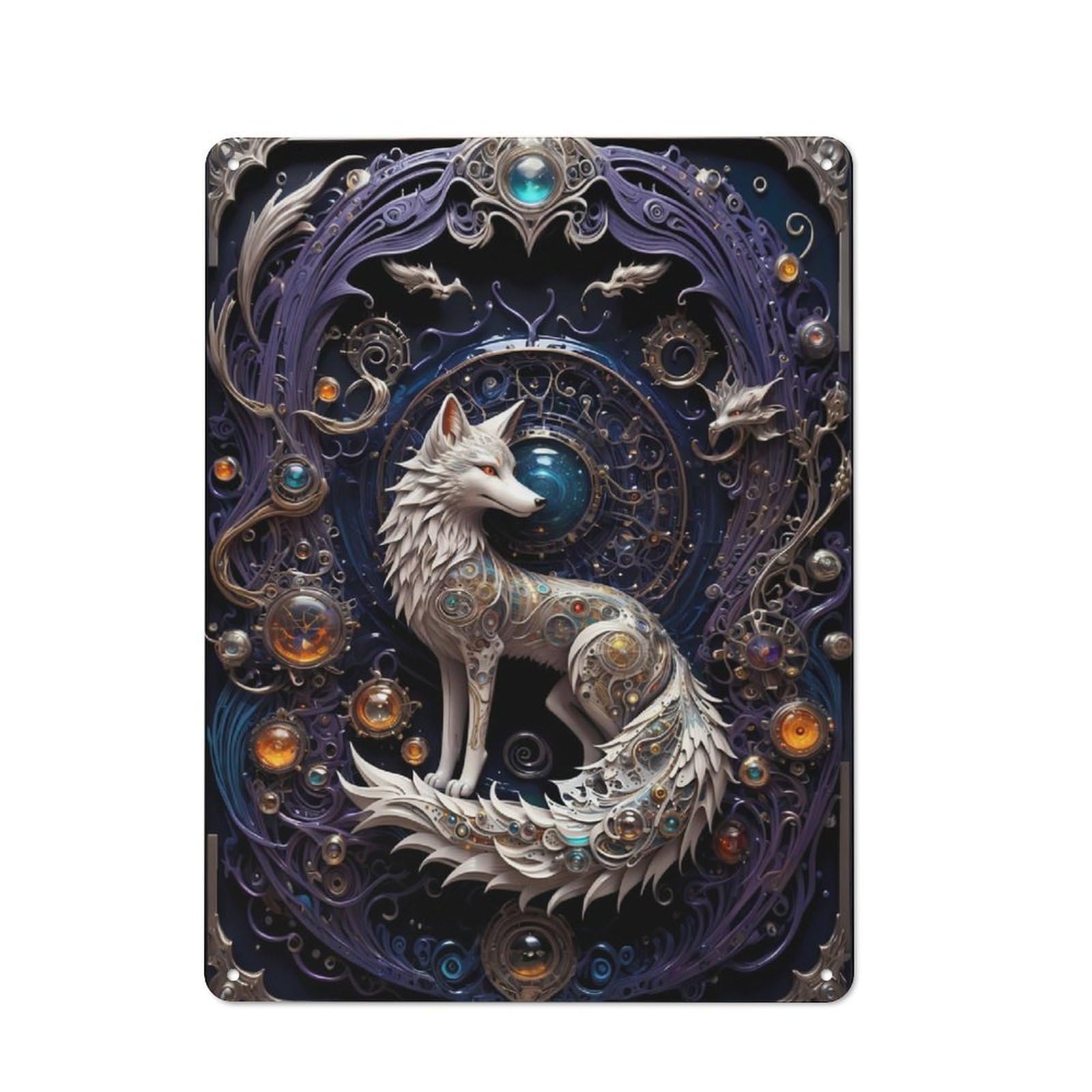 Junmoney Steampunk Fox Art Deco Tin Wall Plaque 40X30cm, Barn Style Rustic Kitchen Decor For Farmhouse Kitchen, Pantry Or Dining Area