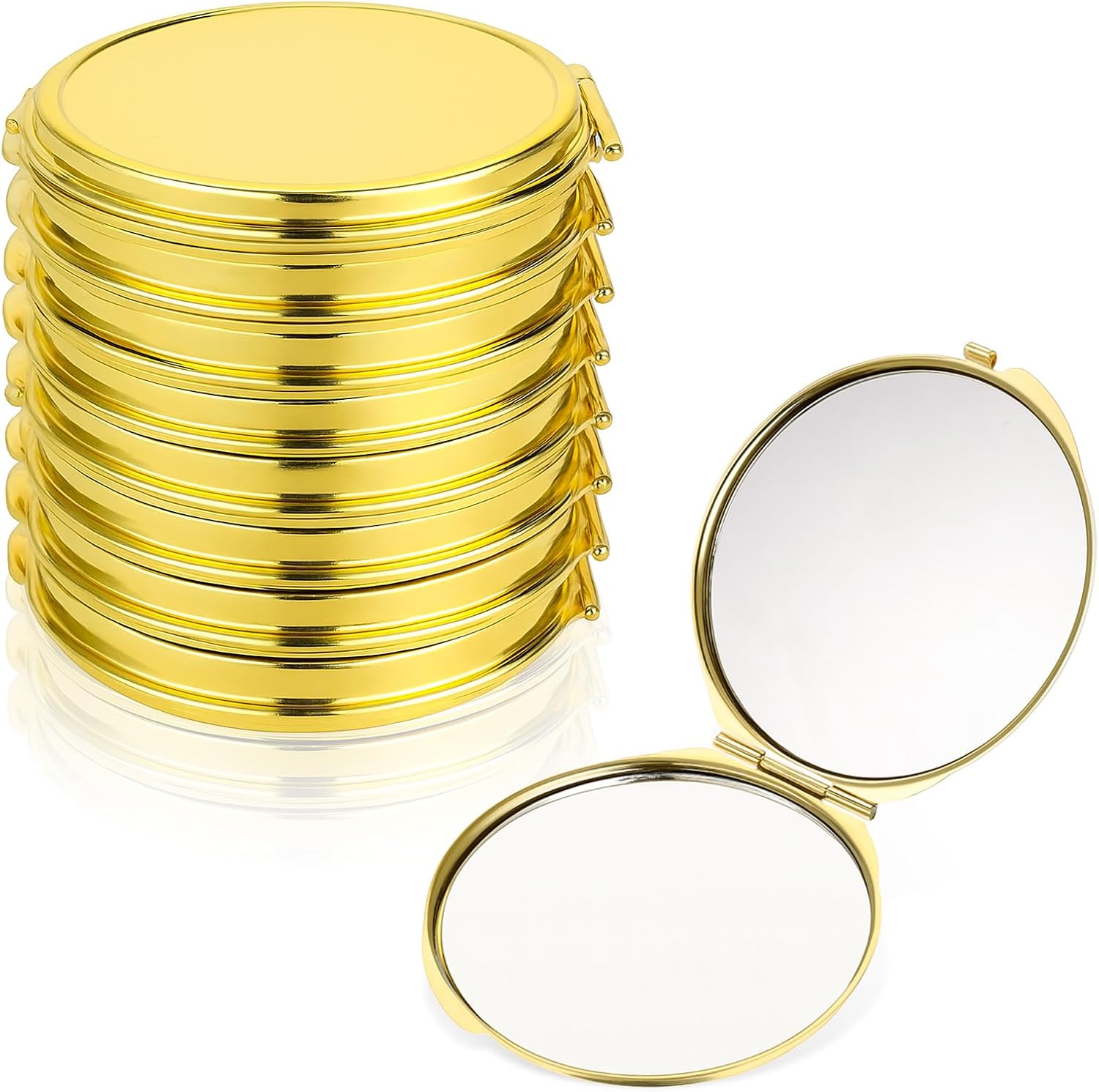8 PCS Gold Compact Mirror for Purse, 2.76 Inch Travel Pocket Mirrors Bulk with 1x 2x Magnification Metal Round Shell Portable Mini Pocket Mirrors Portable Hand Mirror for Women Bridesmaid Gifts