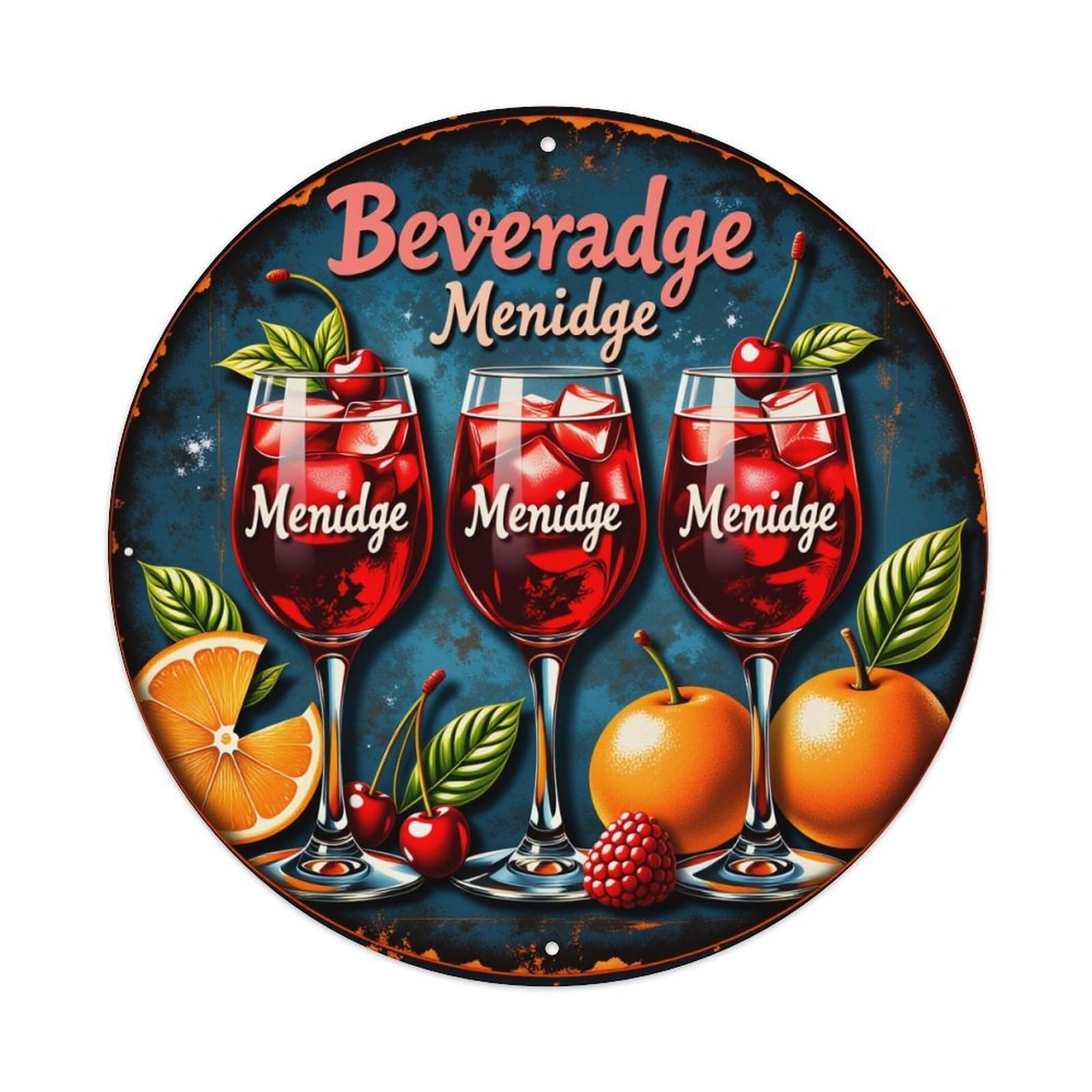 Beverage Management Glasses Fruits Leaves Metal Tin Sign Plaque