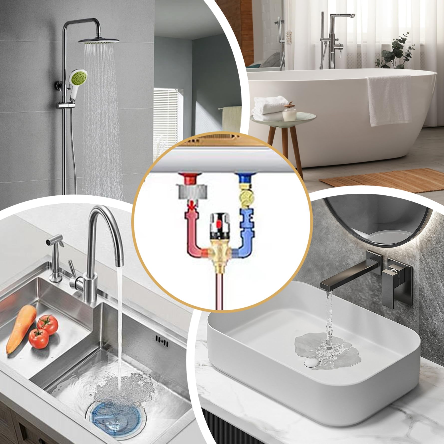 Válvula de mezcladora de ducha termostática de latón ajustable 1/2 válvula de mezcla de agua ideal para baño de baño de cocina