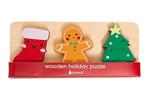 Miniatura 9 de Pearhead Rompecabezas de madera de 3 piezas, rompecabezas de Navidad para niños, relleno de calcetines navideños, juguetes de Navidad para niños,