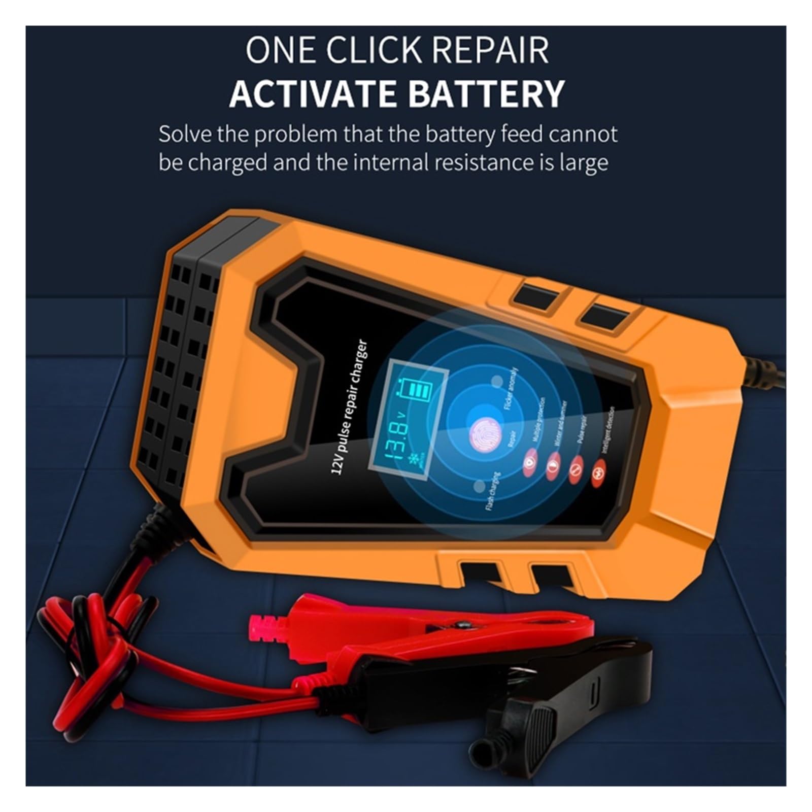 6A 12V Chargeurs De Batterie Voiture Intelligents Réparation D'impulsions Démarrage Au Plomb Sec Humide for Les Voitures Moto Charge De PréCision(Orange)