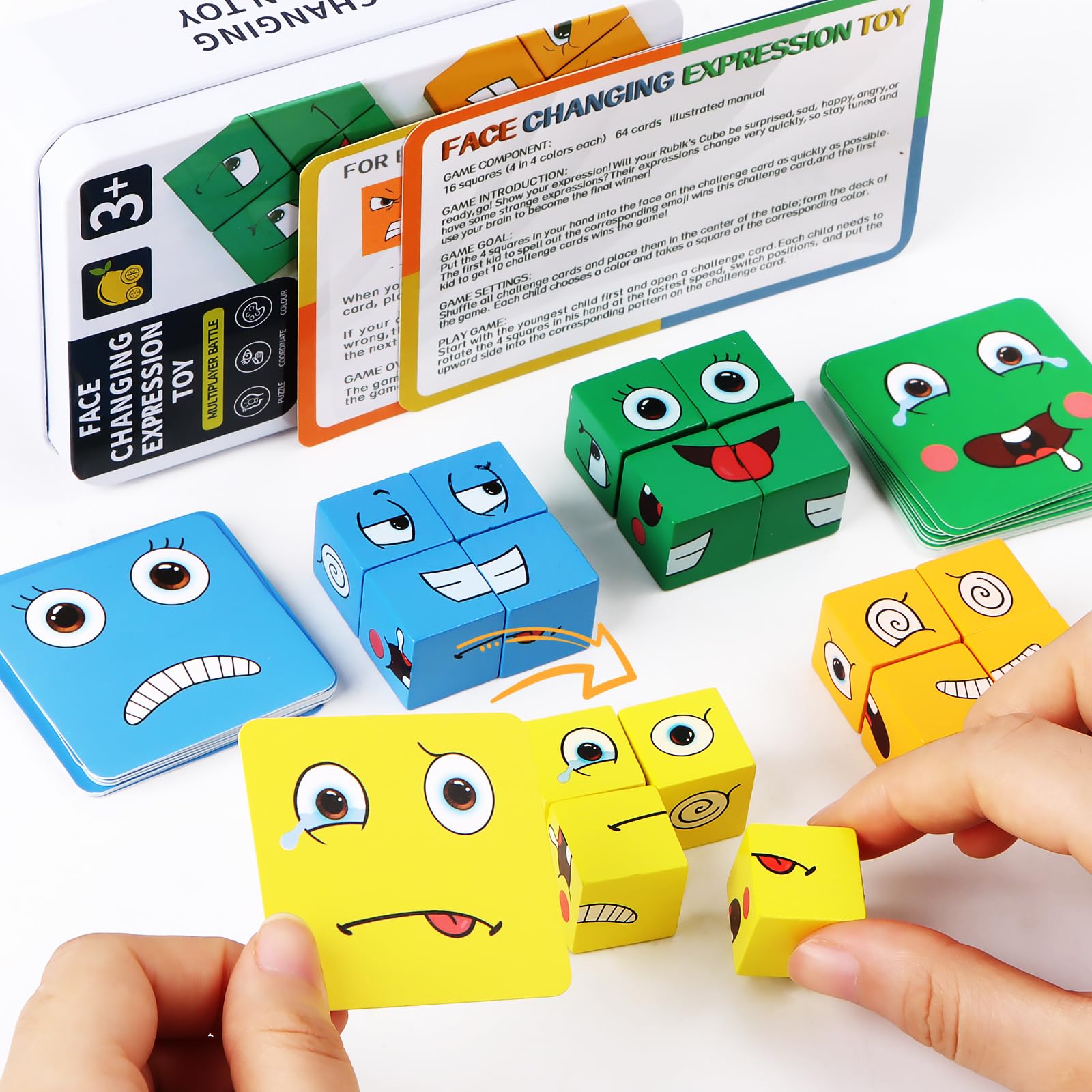 Juego Emotio Puzzle De Madera De Expresiones Faciales 16 Cubos