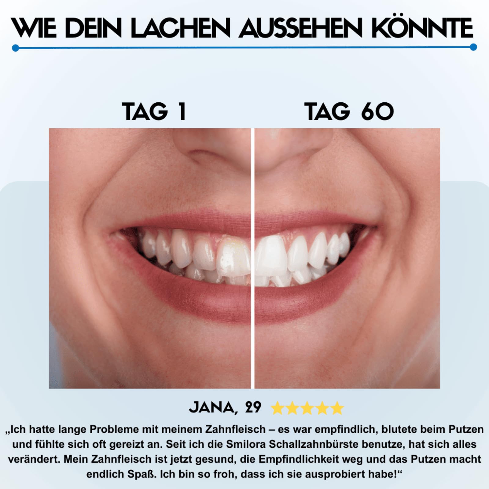 smilora Die Zahnbürste,die deineZǎhne in 45 Sekundenautomatisch reinigt & aufhellt，Ultraschallzahnbürste 360° Rundumreinigung, leiser Betrieb, 3 Modi, schützt die Mundhygiene