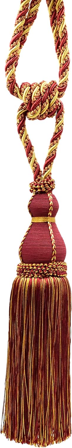 DÉCOPRO DCOPRO Elegant Large Tassel Tieback for Curtains & Draperies Tassel Length 12" (30.5cm) Spread 30" (76cm) # TBH15 Burgundy Gold Red #1253 (Carmine Red Yellow Gold) Set of 4