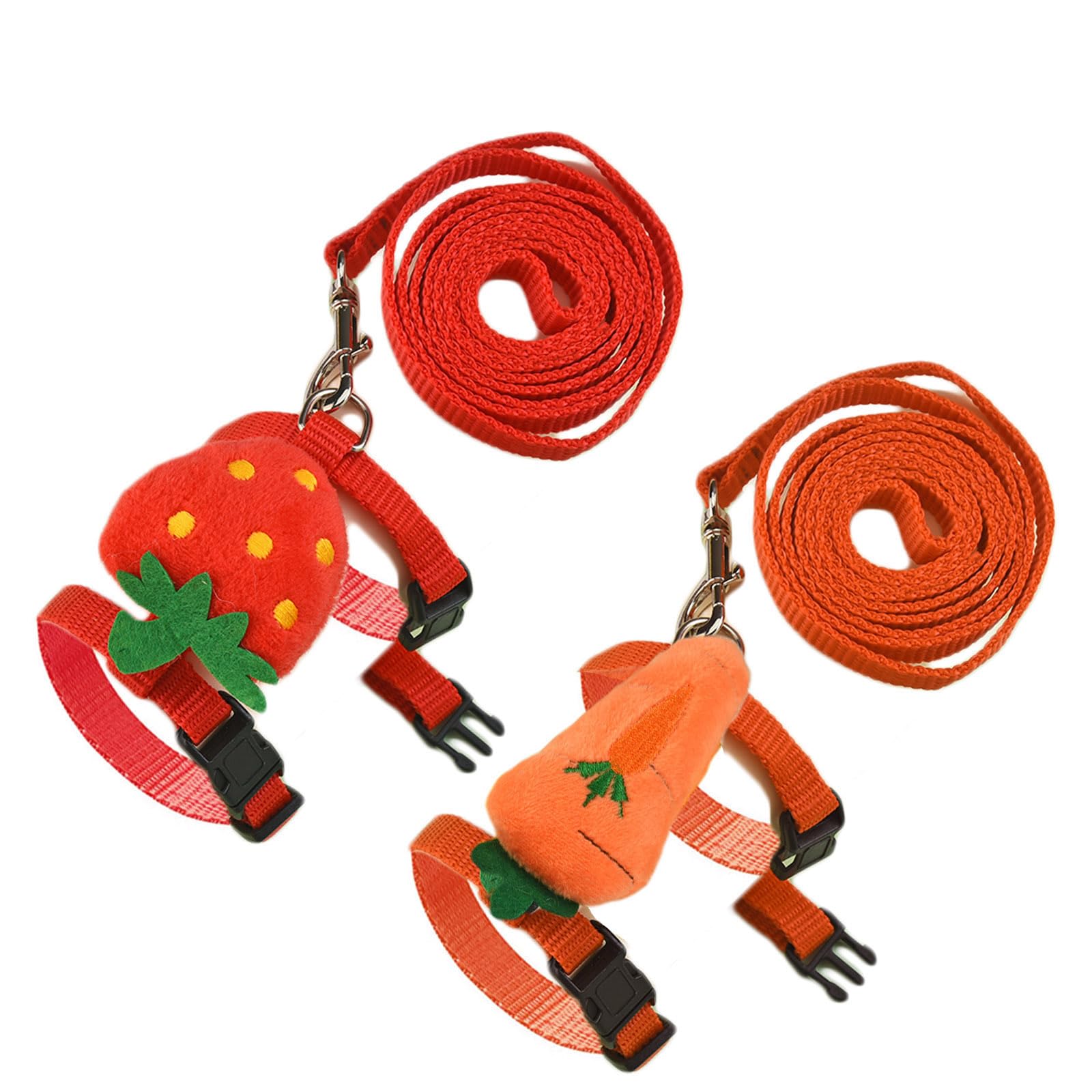 ZARSIO 2PCS Rabbit Harness and Leash Adjustable Bunny Harness Leash Set Small Pet Cute Vest Harness Leash for Safety Walking Running for Bunny Cat Puppy Kitten Ferret (Red+Orange)