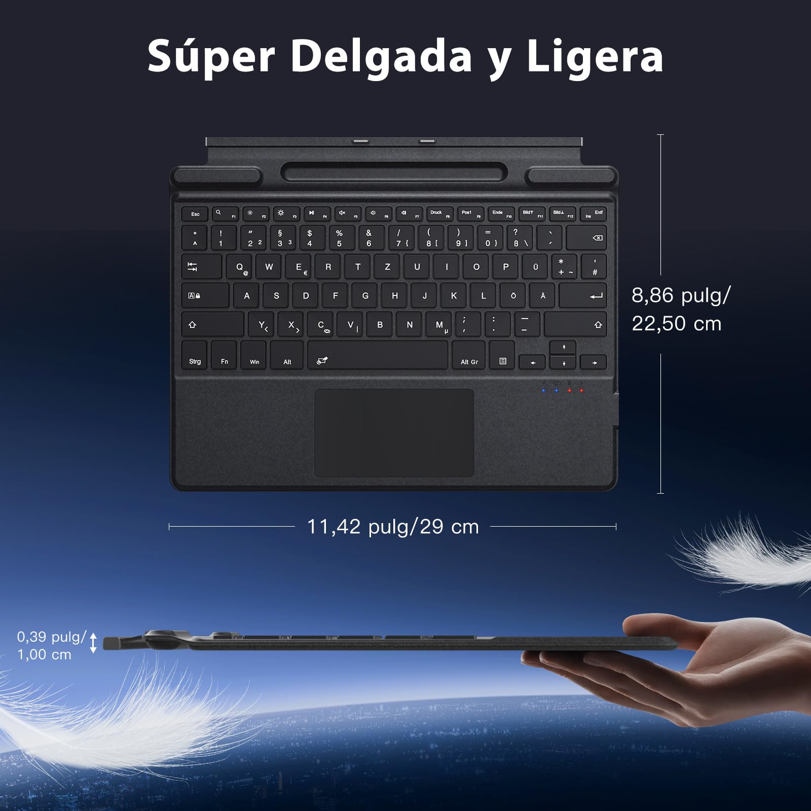 MoKo Teclado Español con Portalápices (No Carga) Solo para Microsoft Surface Pro 12 (13" 2026)/ 11/10/ 9/8/ X, Solo para conexión Bluetooth, QWERTY Teclado Type Cover Inalámbrico Delgado, Gris