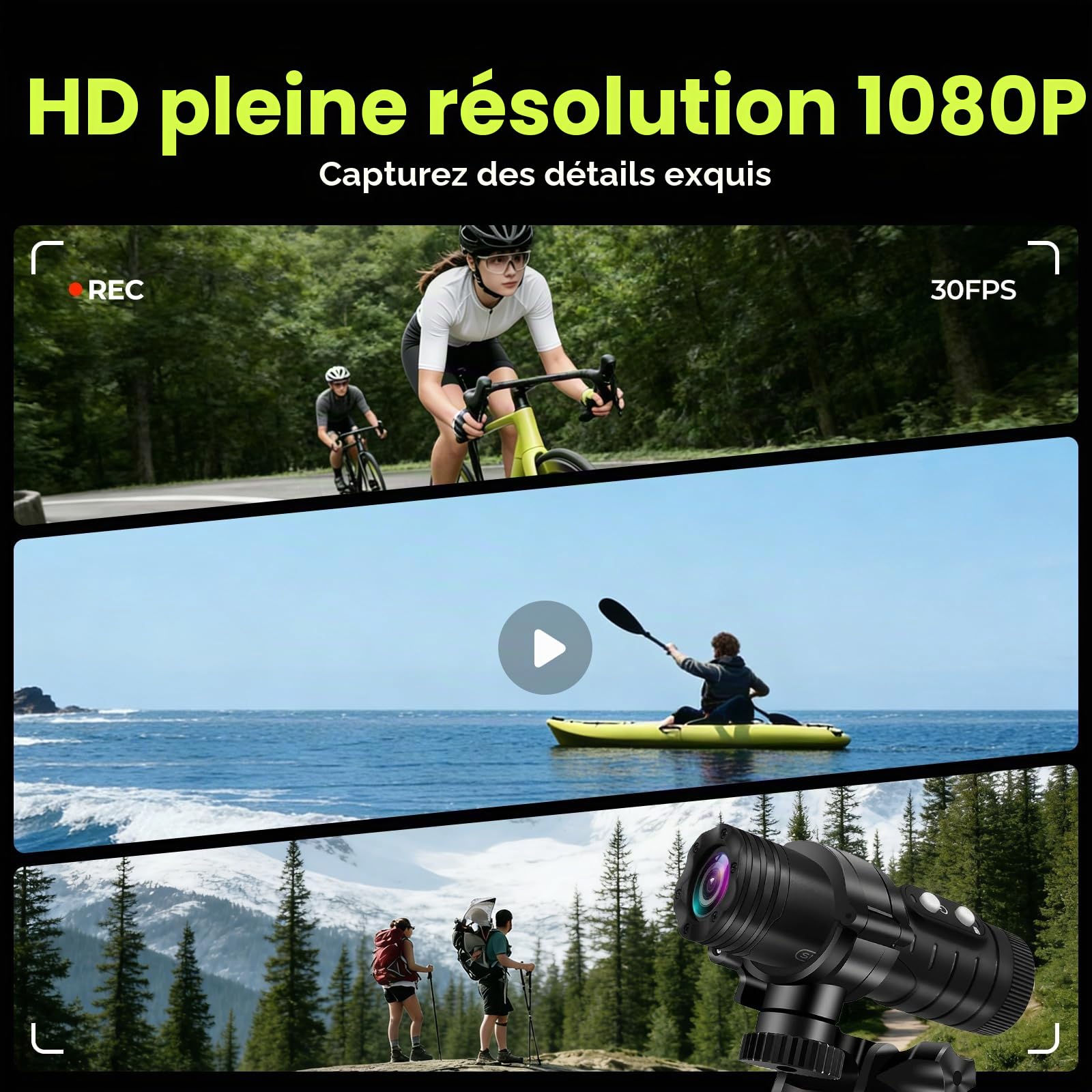 AIKER Dashcam Moto,Version Améliorée WiFi Camera Moto,1080phd&120°Grand Angle Caméra Velo/Calibrage Automatique du Niveau/Étanchéité Ip66 Camera Sport/Longue Autonomie Connexion Pratique