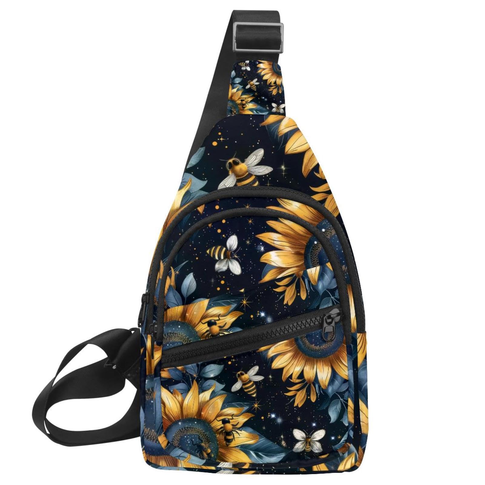 Mochila cruzada de girasoles y abejas con correa ajustable 7