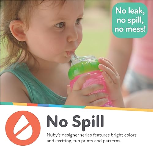 Miniatura 4 de Nuby Taza sin derrames para niña de 3 piezas con popote flexible 10 onzas
