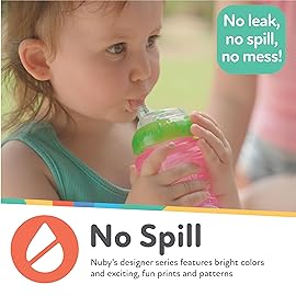Nuby No-Spill Sippy Cup with Flex Straw - (3-Pack) 10-Ounce Bottles - Sippy Cups for Toddlers 12+ Months - Neutral Color Training Cups for Toddlers