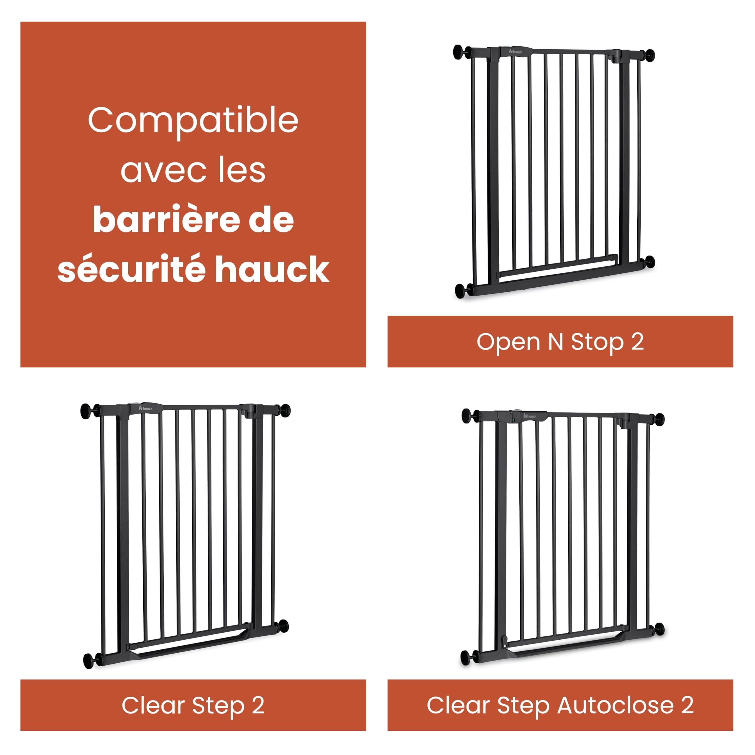 hauck Extension 21 cm pour Barrière de Securité Enfant par ex. pour Modèle Clear Step 2, Open N Stop 2, Autoclose N Stop 2, Rallonge Sans Perçage, Fixation par Pression - Métal Noir