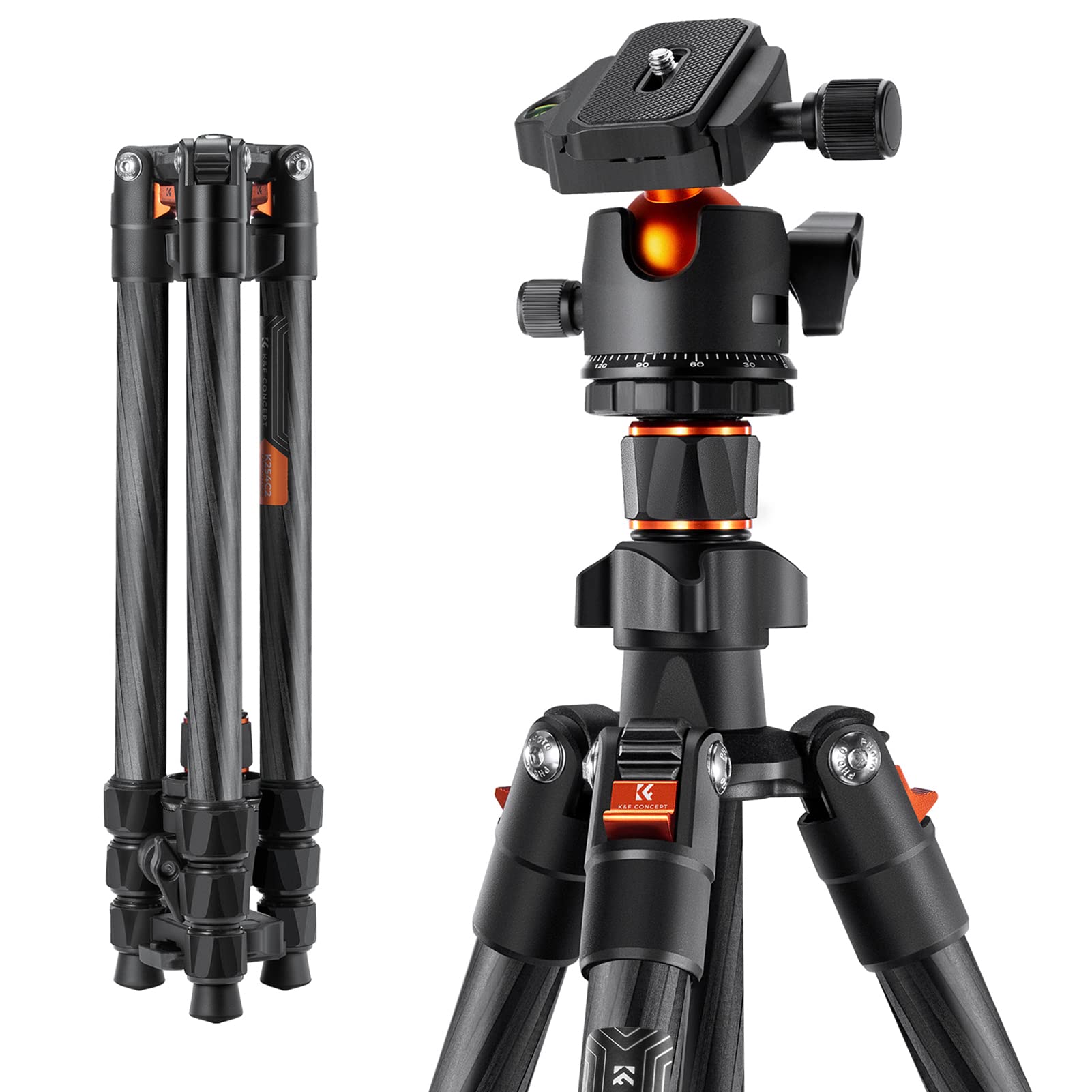 – Portable Camera Tripod Stand Carbon Fiber 162cm/63.78 Max. Height 8kg/17.64lbs Load Capacity Low Angle Photography Travel Tripod with Carrying Bag for DSLR Cameras Smartphone