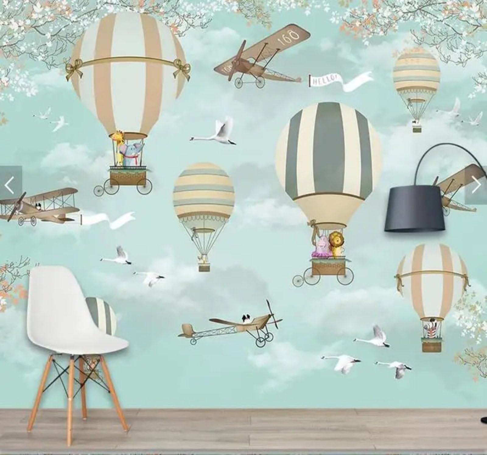Wallpaper-3D-Xlm 250Cm×170Cm(B×H) Fresh Cartoon Colourful Hot Air Balloon Animals 3D Wallpaper Easy Install Feature Office Living Room Sofa Bedroom Tv Background Wall Decoration-250Cm×170Cm