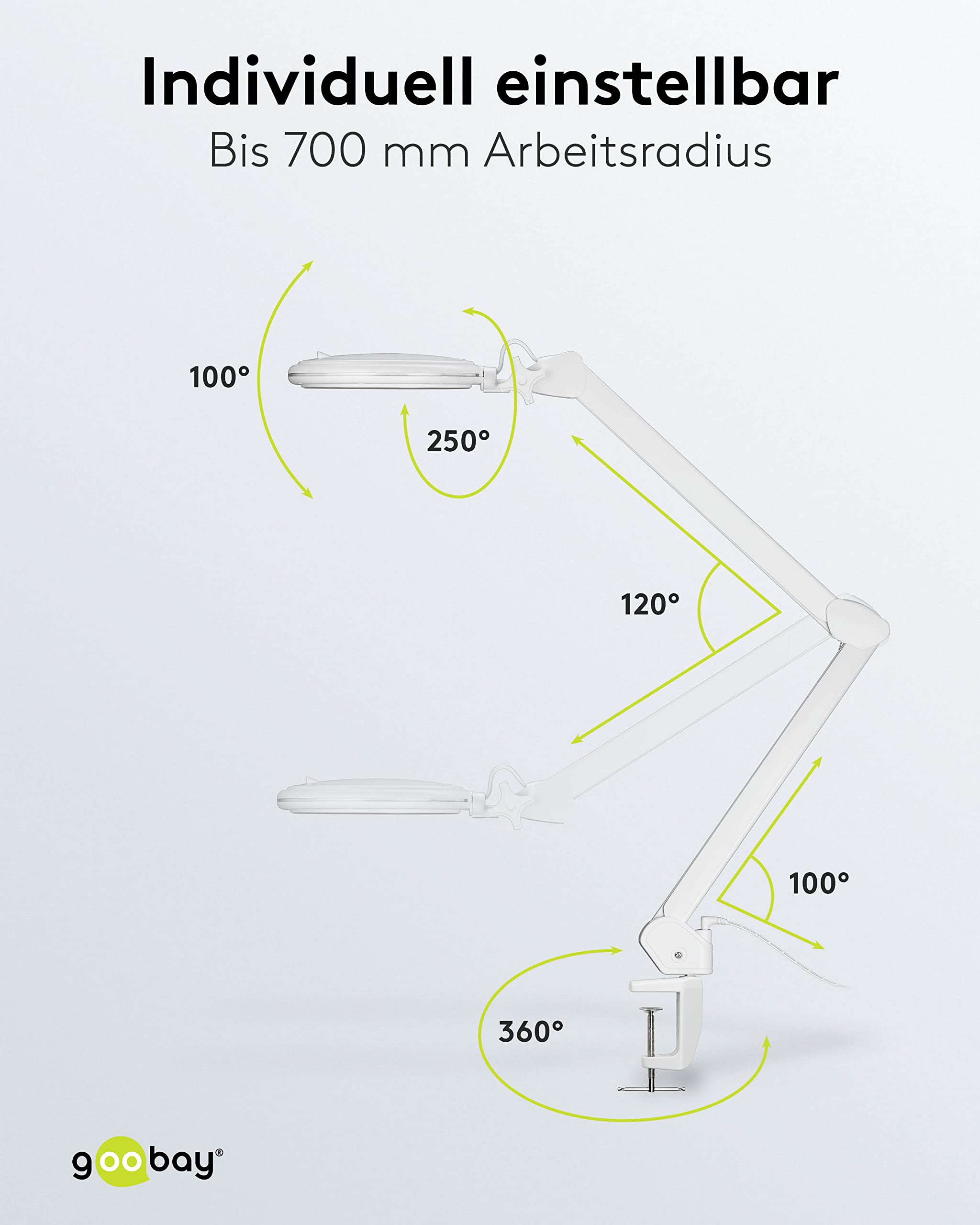 goobay 60364 LED lampa z lupą z zaciskiem/lampa z lupą z tworzywa sztucznego/pobór mocy 10 W/strumień świetlny 800 lm/napięcie robocze 230 V (AC) / biała