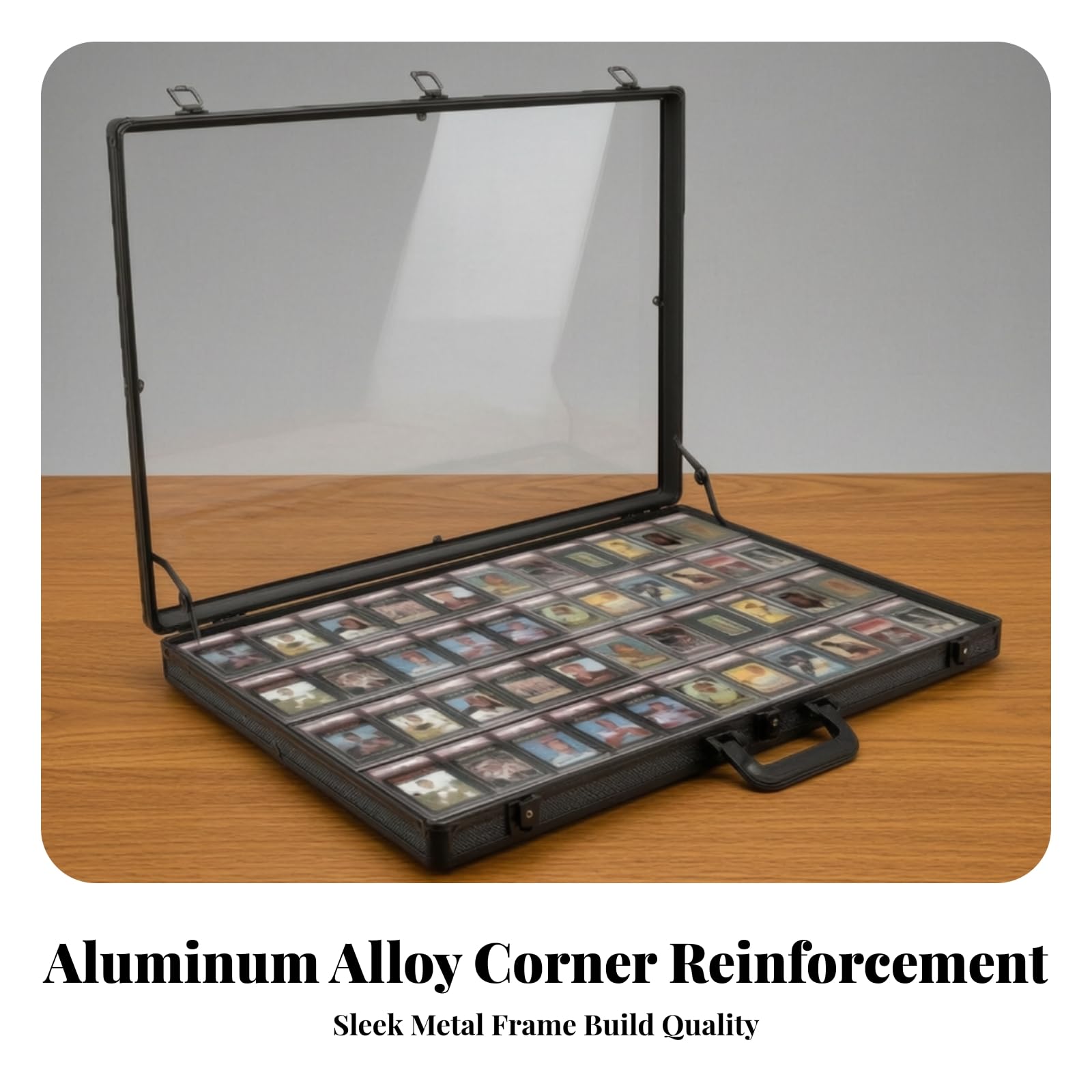 Aluminium Aufbewahrungskoffer Aufbewahrungsbox Transportkoffer Vitrinenkoffer mit Sichtfenster chließbar Eva Gepolstert für Musterpräsentation Messen , 83 X 56 X 7.5 cm , Schwarz