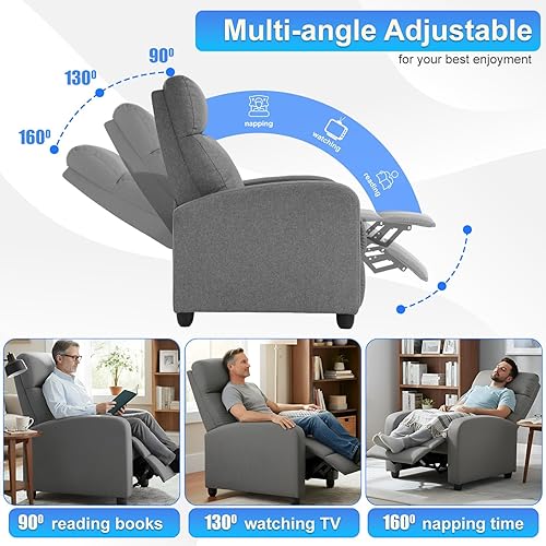 Miniatura 8 de Silla reclinable para sala de estar, sofá reclinable individual para cine en casa, sofá de descanso con asiento acolchado y respaldo (gris)