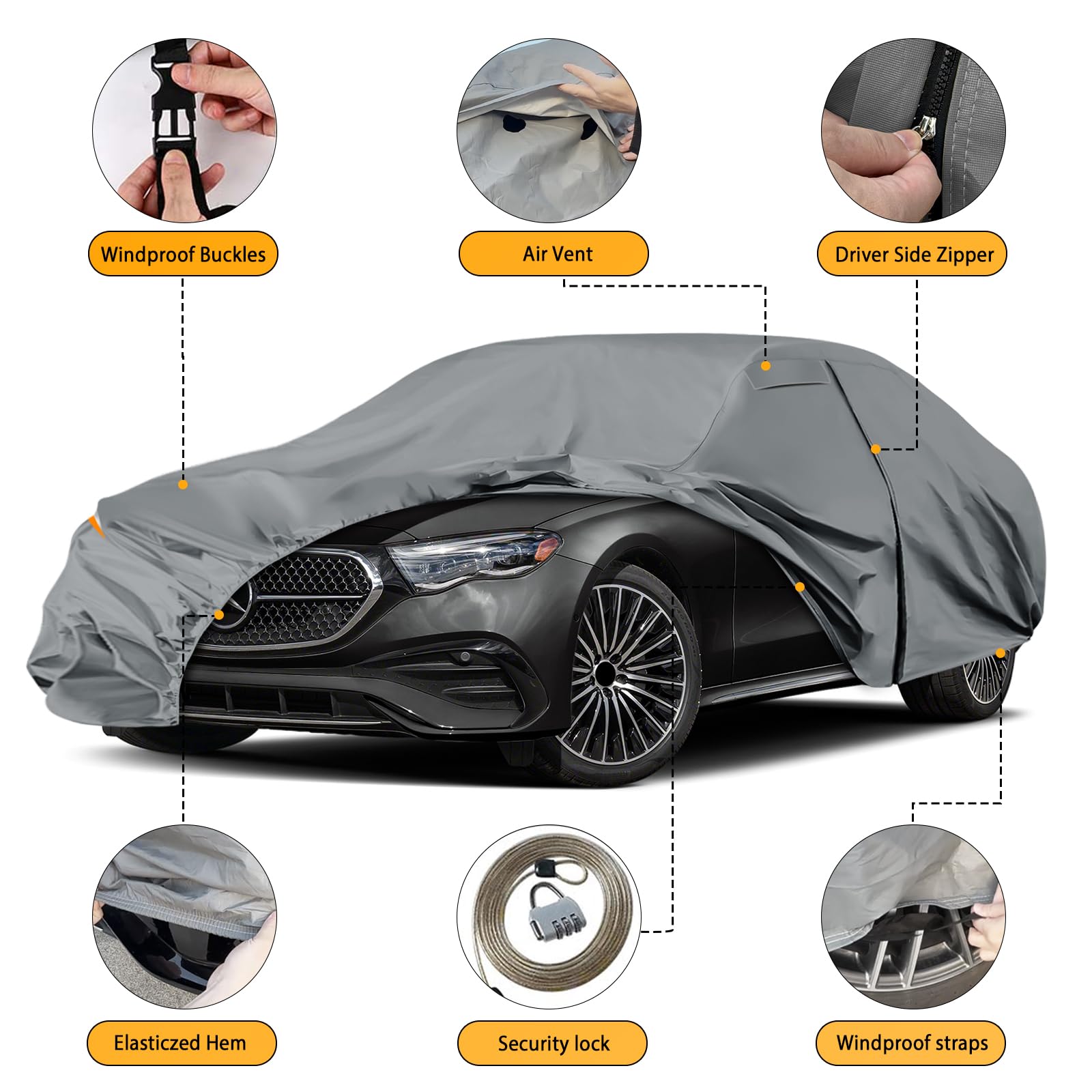 Waterproof Premium Car Covers Replace for 2006-2025 Mercedes Benz E-Class E250 E300 E350 10 Layers Heavy Duty All — view 2