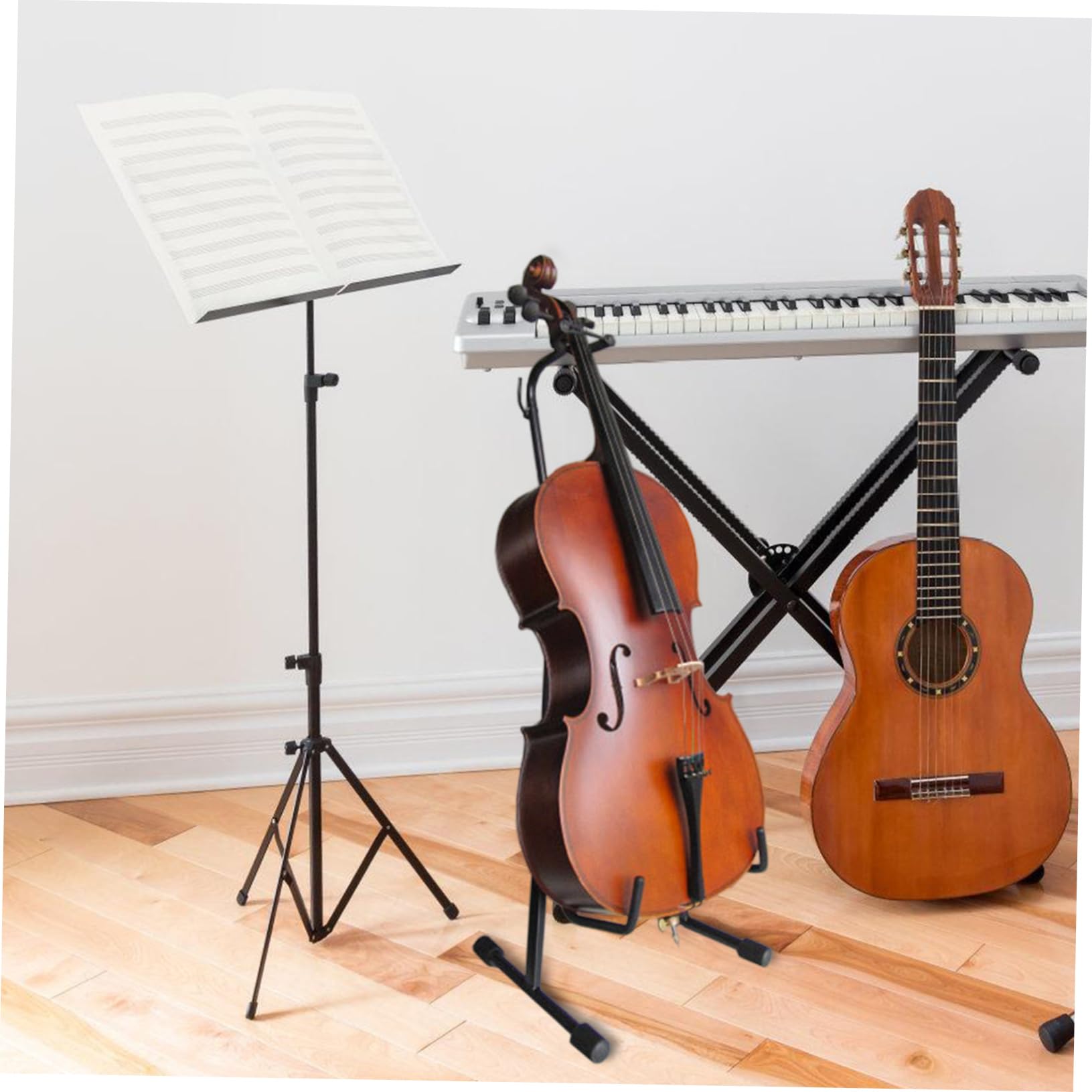 Soporte Plegable para Violonchelo Negro de Aleación, Portátil | Diseño Ajustable y Estable, Incluida, Formato Compacto para Traslado y Guardado Sencillo