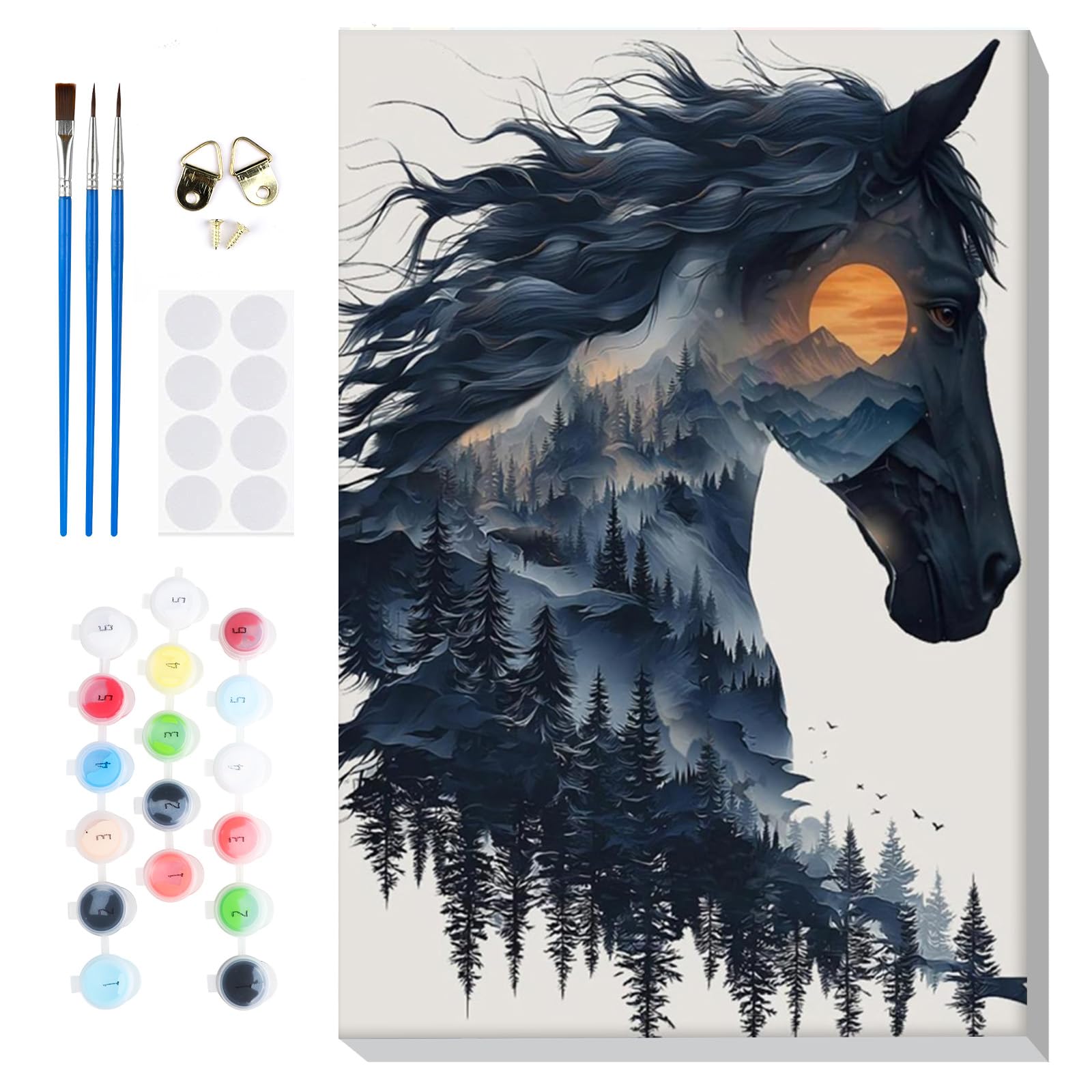 Lxmsja Paint by Numbers Horse for Adults Children with Frame, Animals Painting by Numbers Horse on Canvas, DIY Acrylic Oil Painting Kit Art and Crafts Gifts for Home Wall Decor, 8x12inch