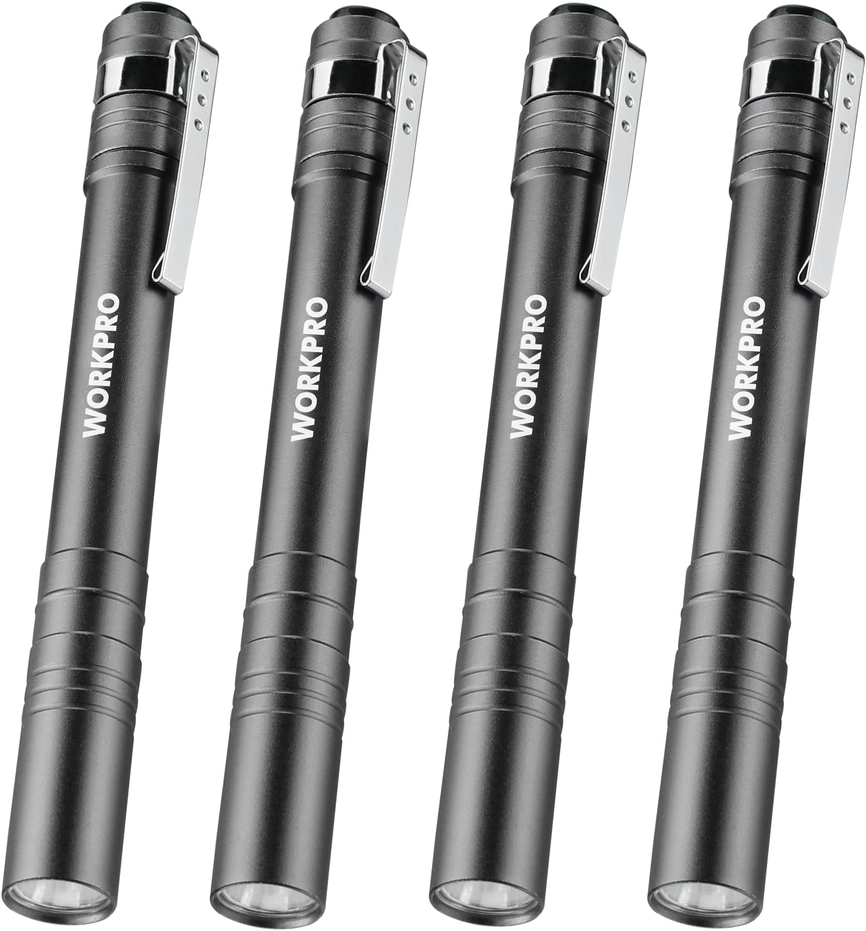 LED Pen Light, Aluminum Pen Flashlights, Pocket Flashlight with Clip for Inspection, Emergency, Everyday, 2AAA Batteries Include, Gray(4-Pack)