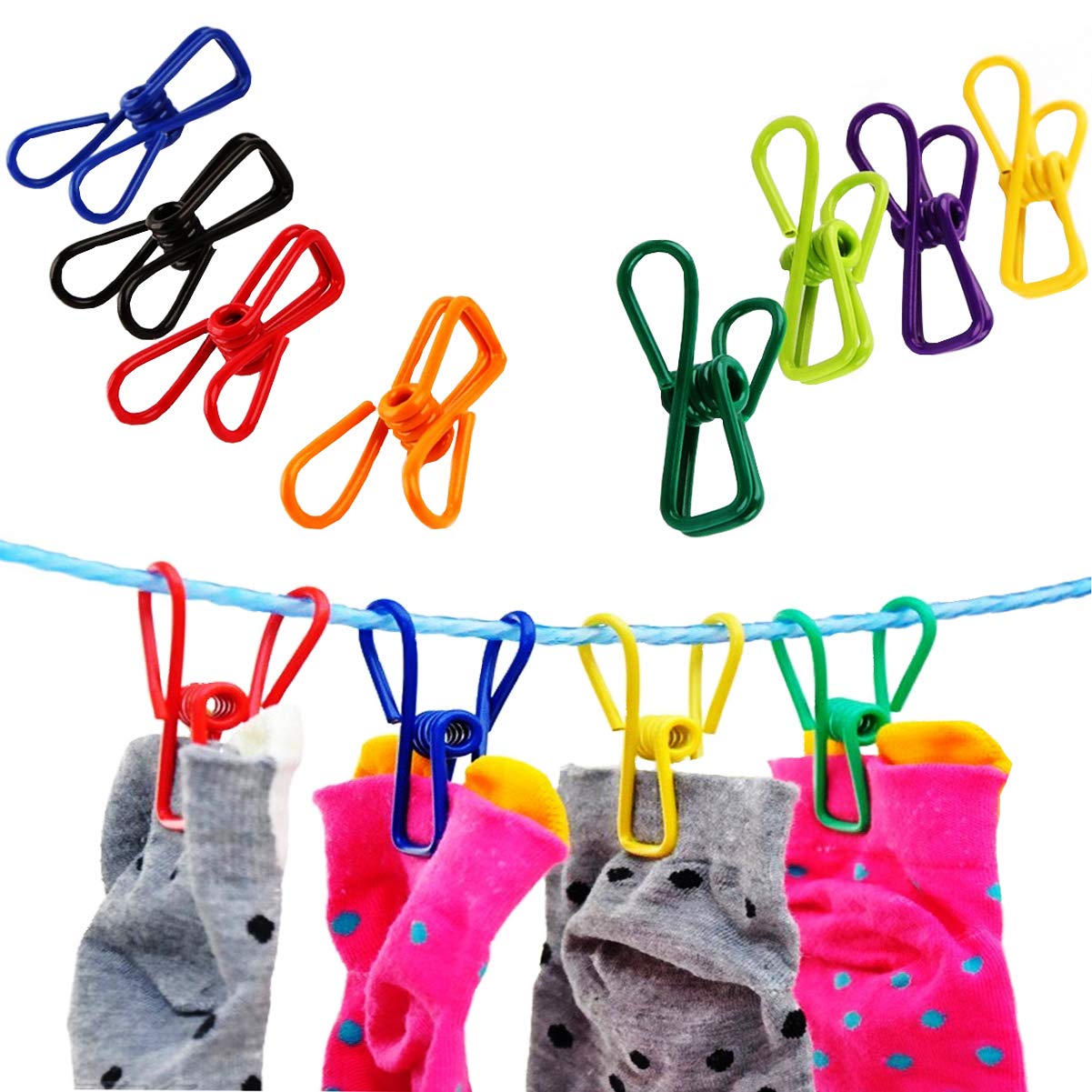 Biluer Clothes Pegs Strong 50PCS Beach Towel Clips Bright Color Metal Clothesline Clip Better Windproof Quilt Clamp Holder For Sunbeds Sun Loungers Pool Chairs Laundry and More (Random Color)