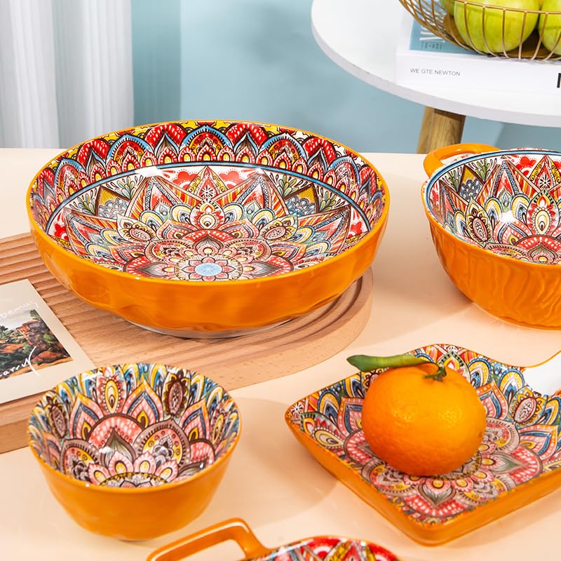 Ceramiczna zastawa stołowa Ceramiczna zastawa stołowa Naczynia Malakeshi, skandynawskie retro zachodnie naczynia, lekkie luksusowe domowe kolorowe glazurowane naczynia (Color : 10in)