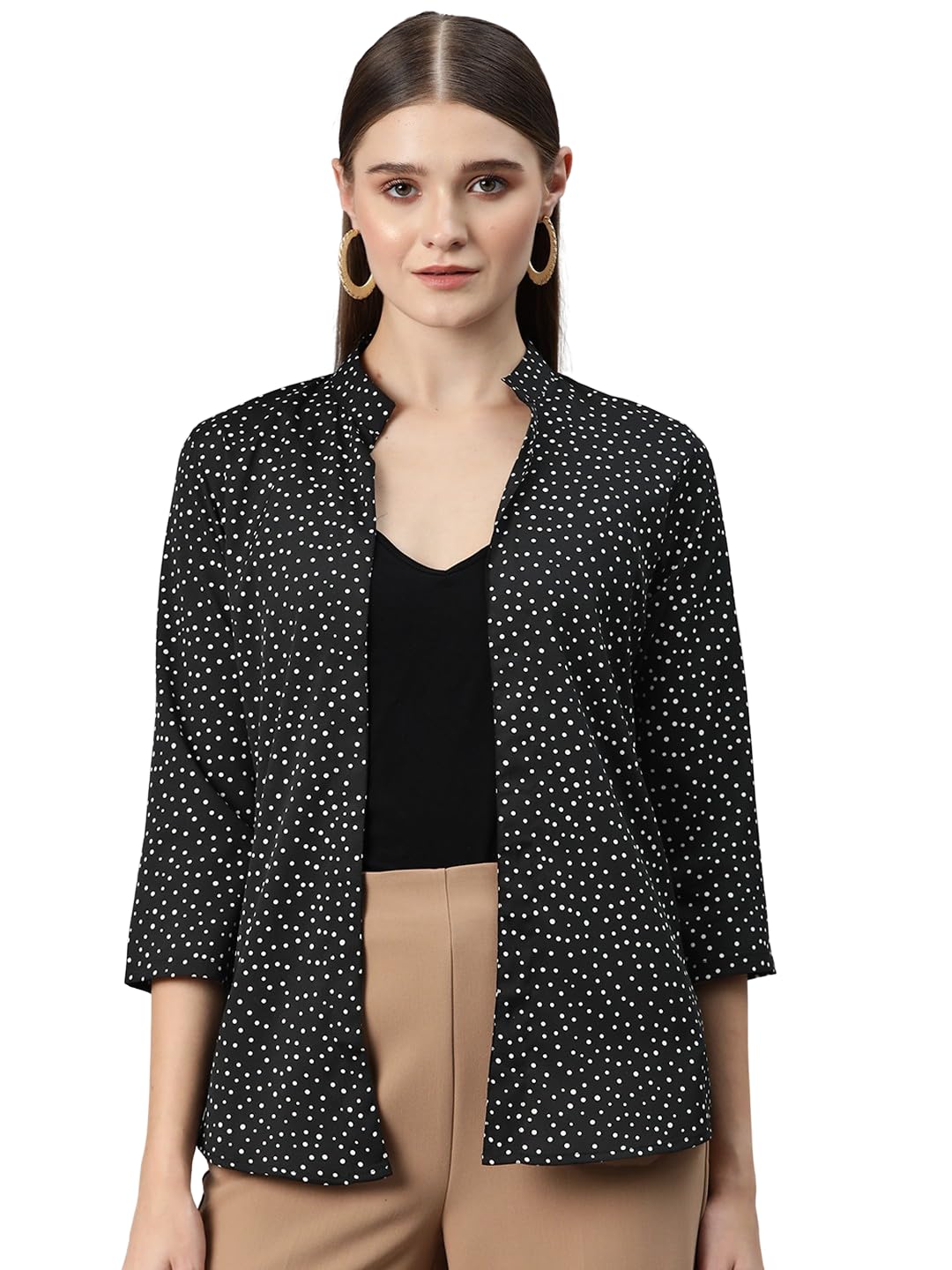 cottinfab Black Polka Printed Open Front Shrug-picture-36