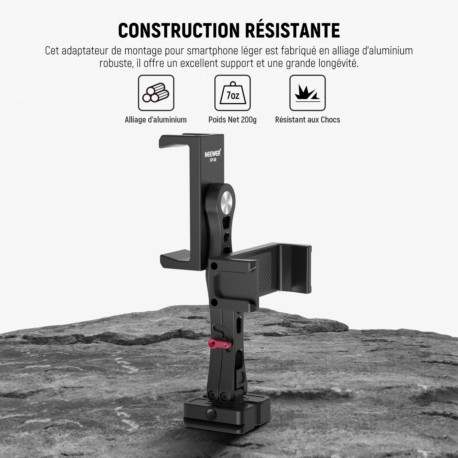 NEEWER Adaptateur Support de Trépied Téléphone en Métal avec Base Arca QR,Support de Pince à Double Clip pour Téléphone Portable Rotatif à 360°avec 4 Sabots Froids Compatible avec iPhone Samsung,SP-08