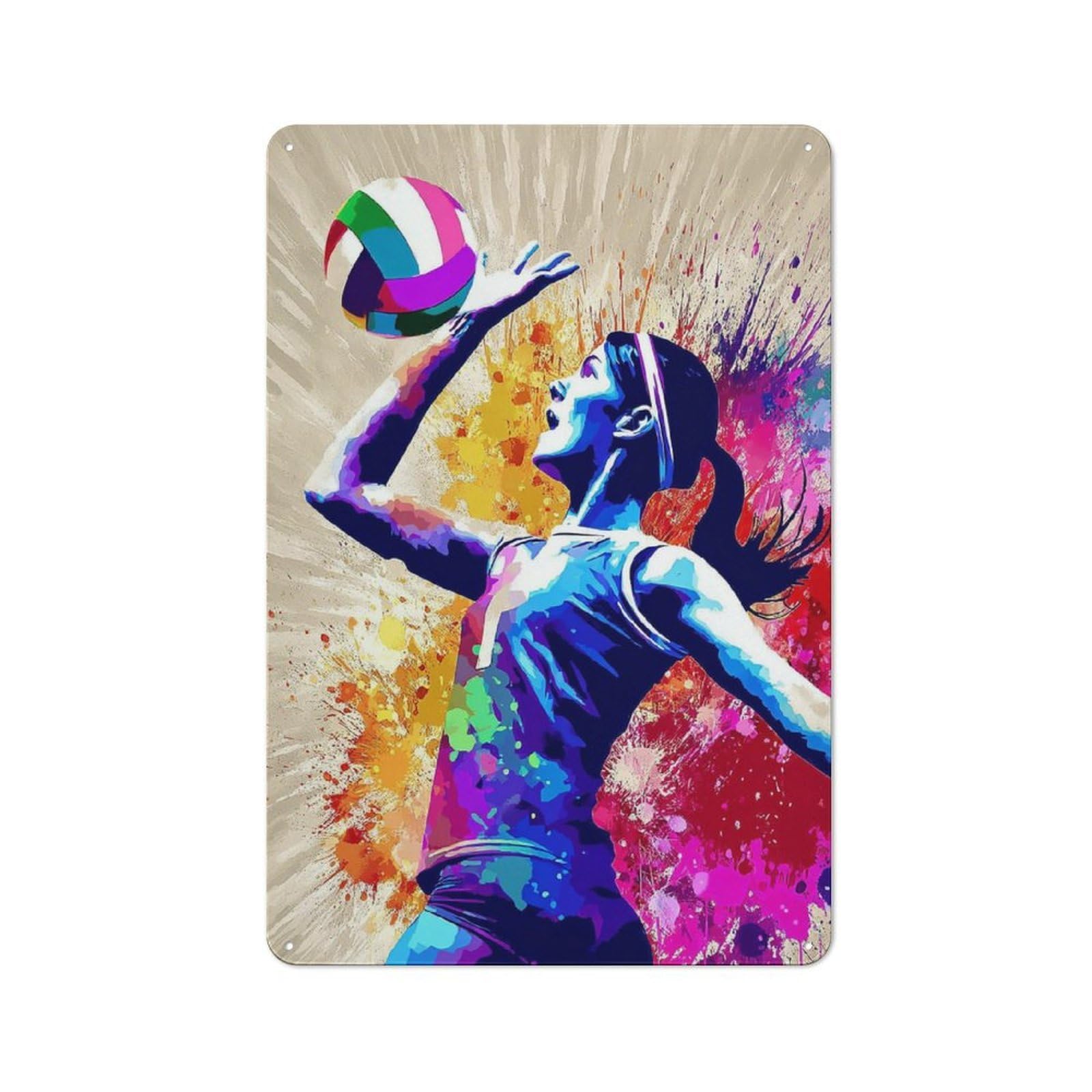 Retro Metal Wall Sign 30x20cm with Vibrant Volleyball Player Art Print for Café Or Home Bar, for Café-style Decor Fans