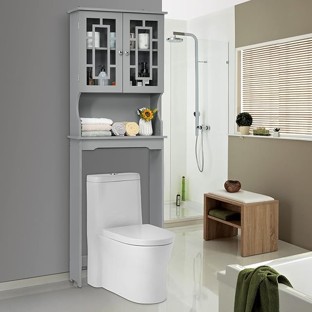 CASART Over Toilet Shelf, 3-Tier Bathroom Storage Rack, Laundry Washing Machine Holder Cabinet Stand Organizer (Grey, 60 x 22 x 171cm)