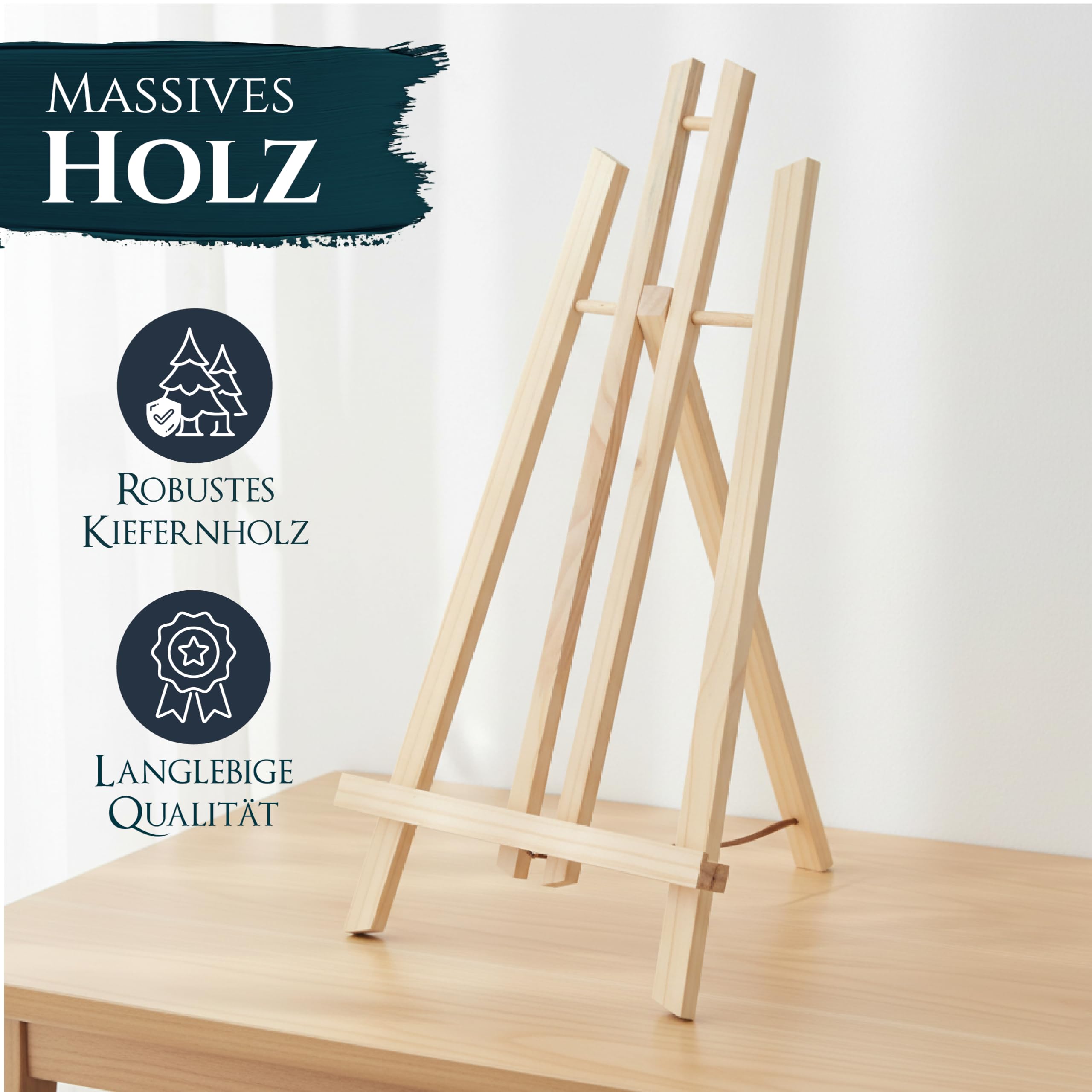 Artina 5er Set Tischstaffelei Holz für Leinwände bis 42 cm London – Holzstaffelei Kiefernholz Tisch Staffelei zum Malen am Tisch – Sitzstaffelei Anfänger & Hobbykünstler Malerstaffelei Leinwandständer