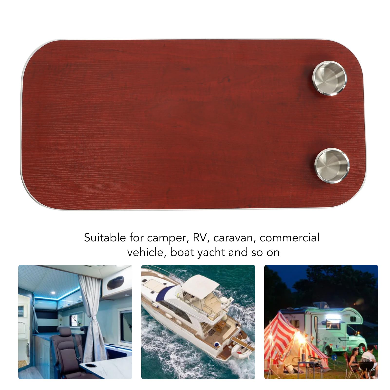 Akozon Mesa de Barco de Madera Maciza con 2 Portavasos, Panel de Escritorio Extraíble para Yate Marino RV (Rojo Oscuro)