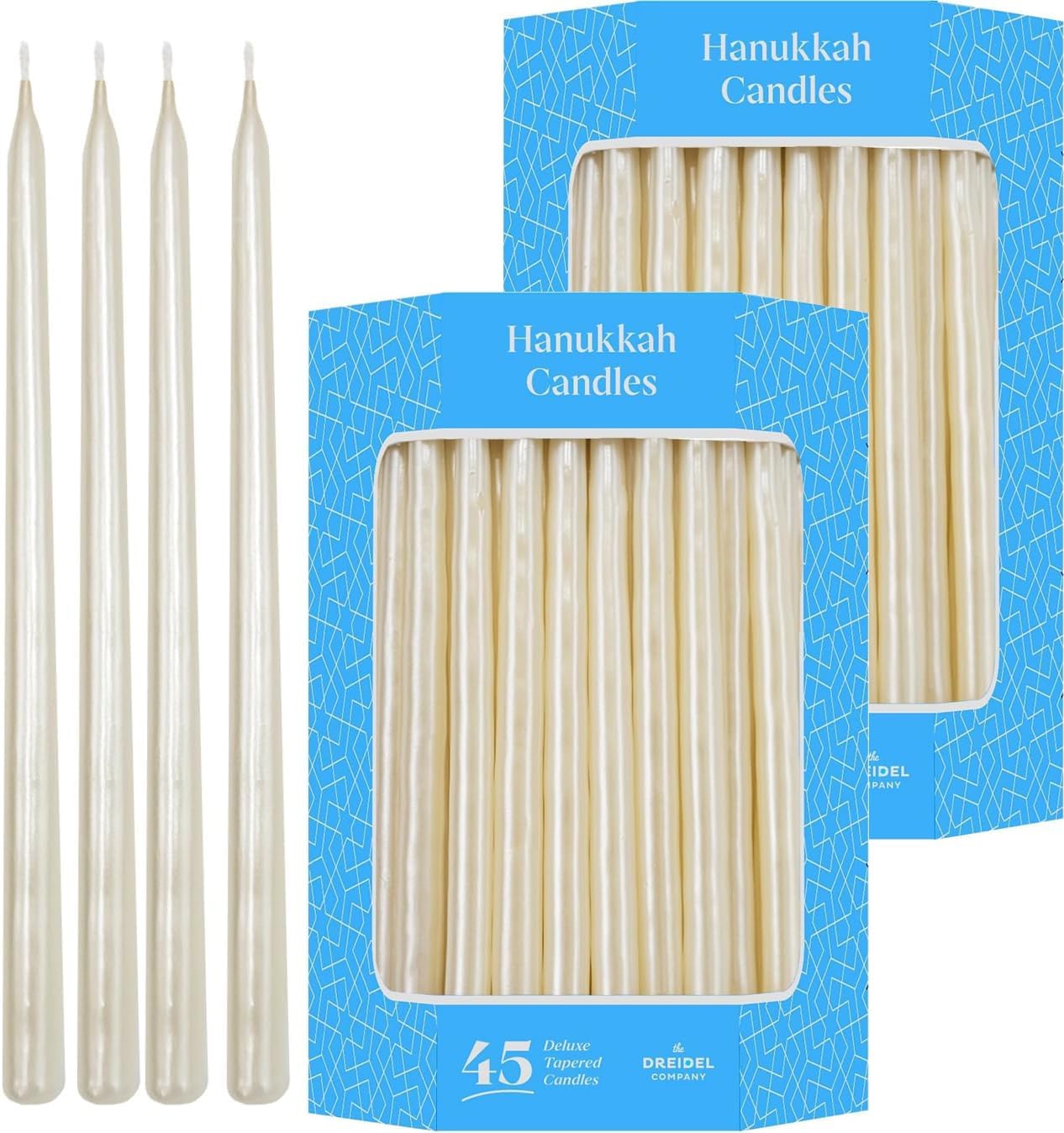 The Dreidel Company 5-Pack Dripless Chanukah Hanukkah Candles Decorative Mother of Pearl, 45 Candles, 1 Hour Burn Time