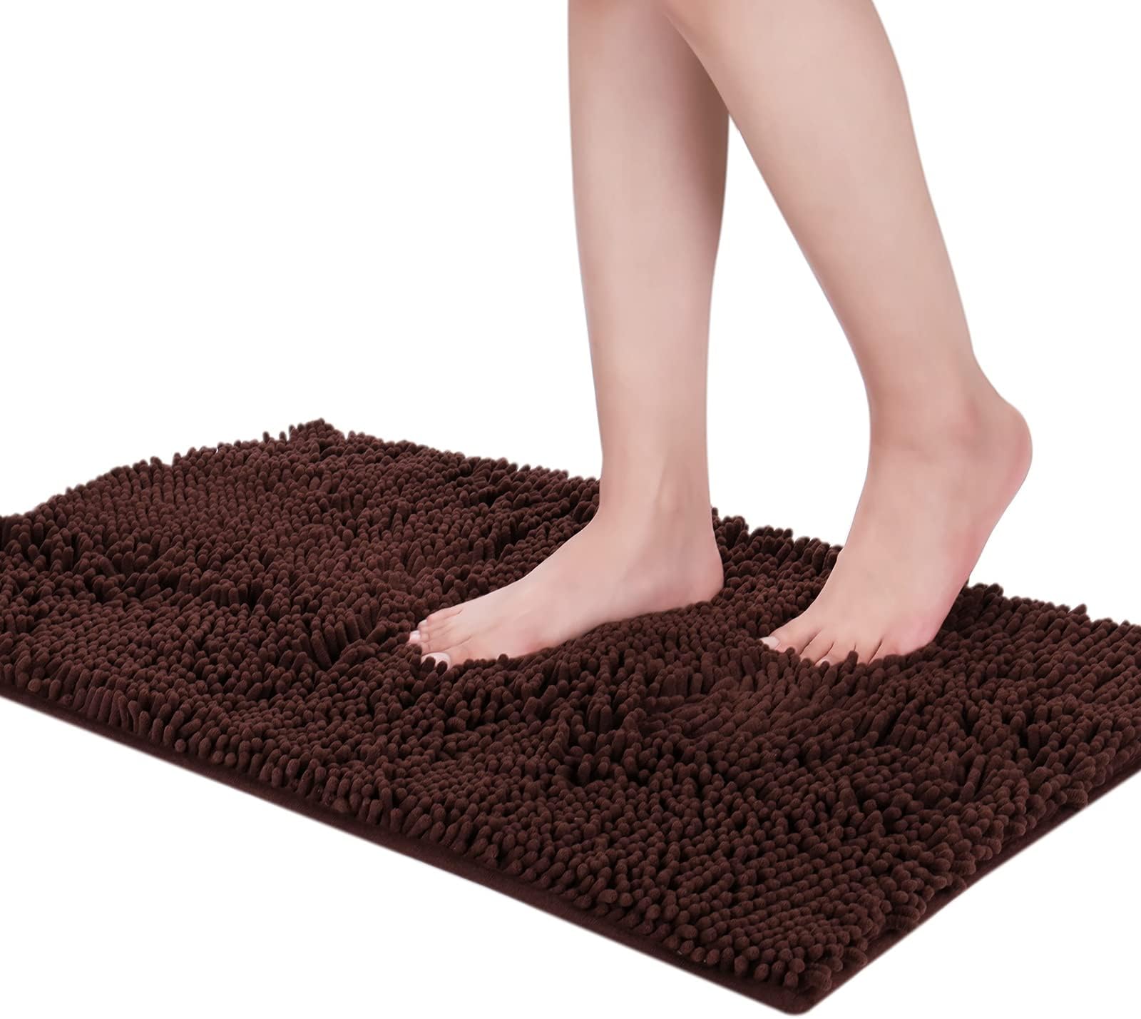 EGYPHY Bathroom Rugs Chenille Bath Mat Extra Soft and Absorbent Bath Rugs Non-Slip Shaggy Mats for Shower, Bathtub, Kitchen, Machine Washable Rug Pad Plush Microfiber Carpet 20x32 Inches Coffee