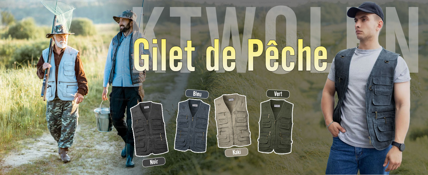 Gilet De Chasse/pêche Vintage Ruff Hewn Homme, Kaki, Grandes Poches Zippées, Nylon, Taille L