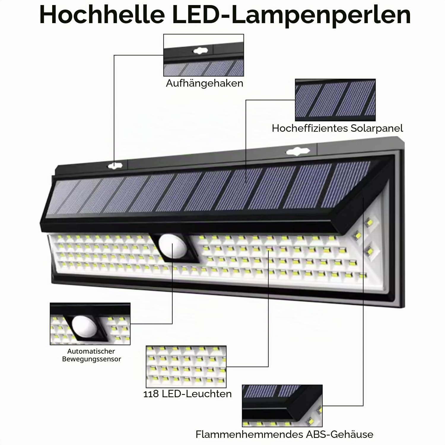 CCBASEBALL Solar-Wohnmobil-Veranda-Licht, 118 LEDs, Bewegungsmelder, Außenleuchten mit Fernbedienung, wasserdicht für Wohnmobil, Reisen, Anhänger, Camper