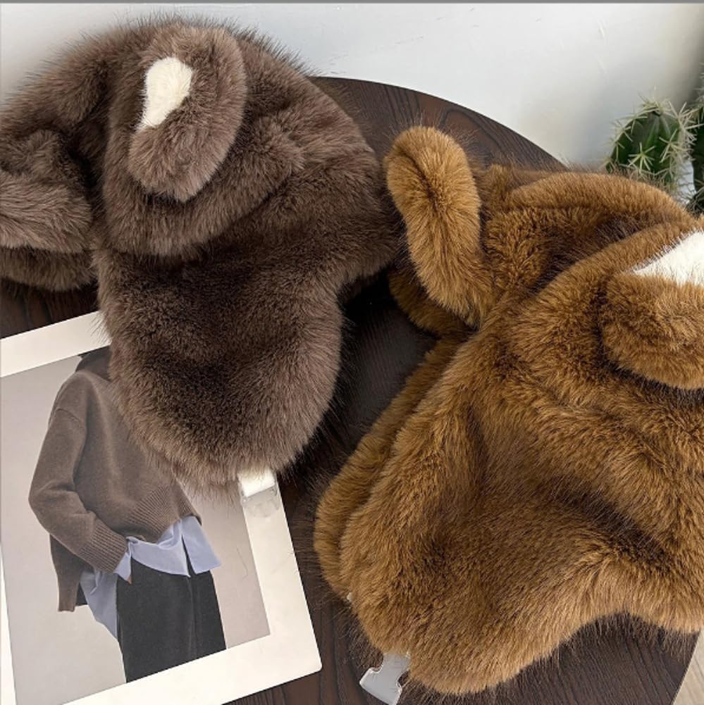 Y2K Slouchy Crochet Bear Beanie Hat Furry Beanies Cute Fuzzy Winter Bucket Trapper Hats Knitted Animal Skull Cap 2025