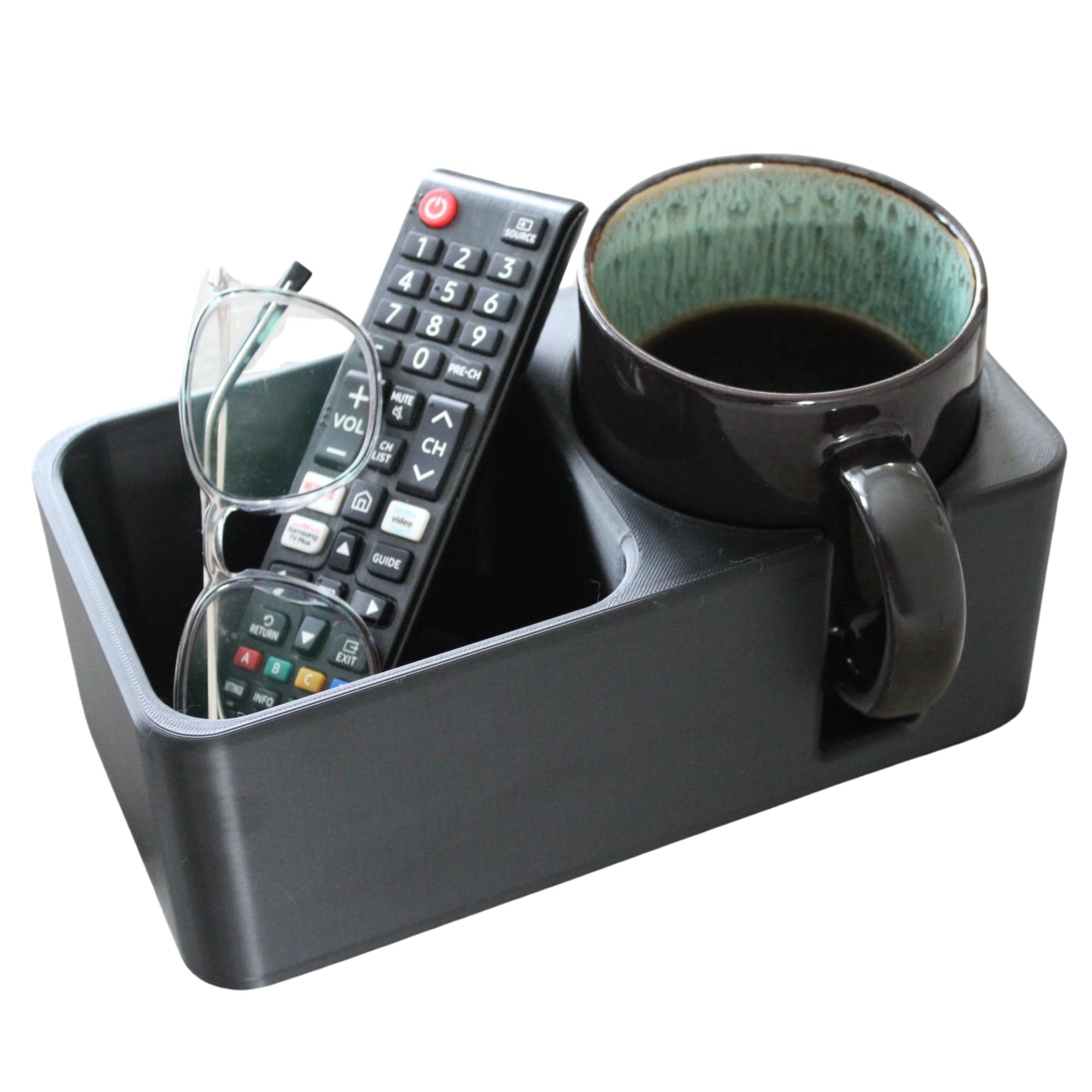 J&P Magnetic Single Couch Cup Holder & Organizer, Black, No Spill Sofa Caddy with Cushion Insert Magnetic Base, Fits Large Water Bottles & Mugs,