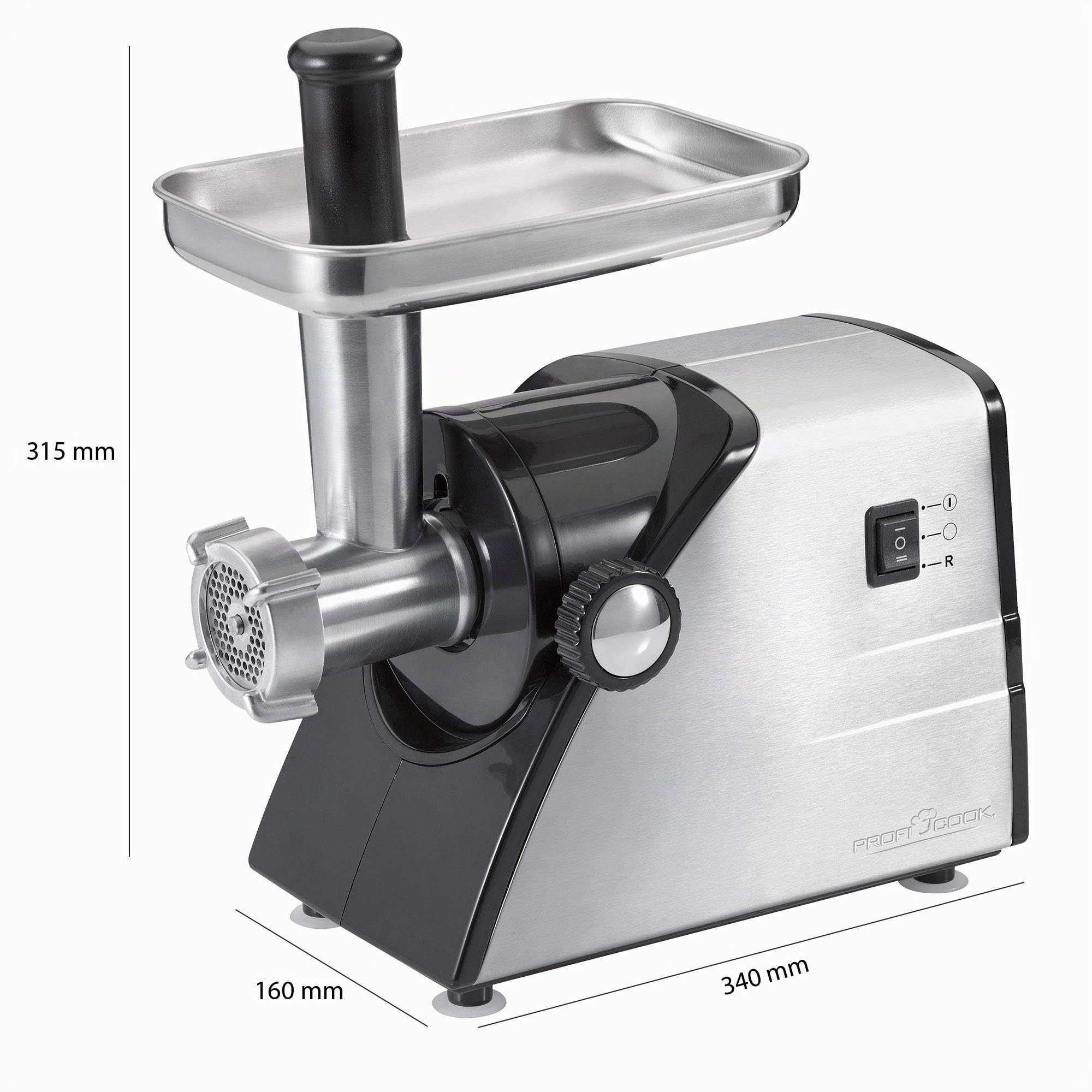 Proficook fw 1060 - picadora de carne, 3 discos, 1000 w, color negro y plateado
