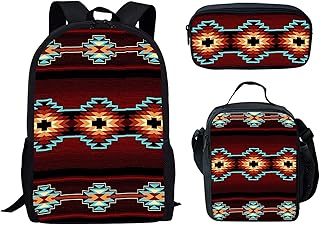 GLENLCWE Southwestern Native Navajo Print Backpack Combo Set,Preschool Backpack +Lunchbox+Pencil Case Lightweight