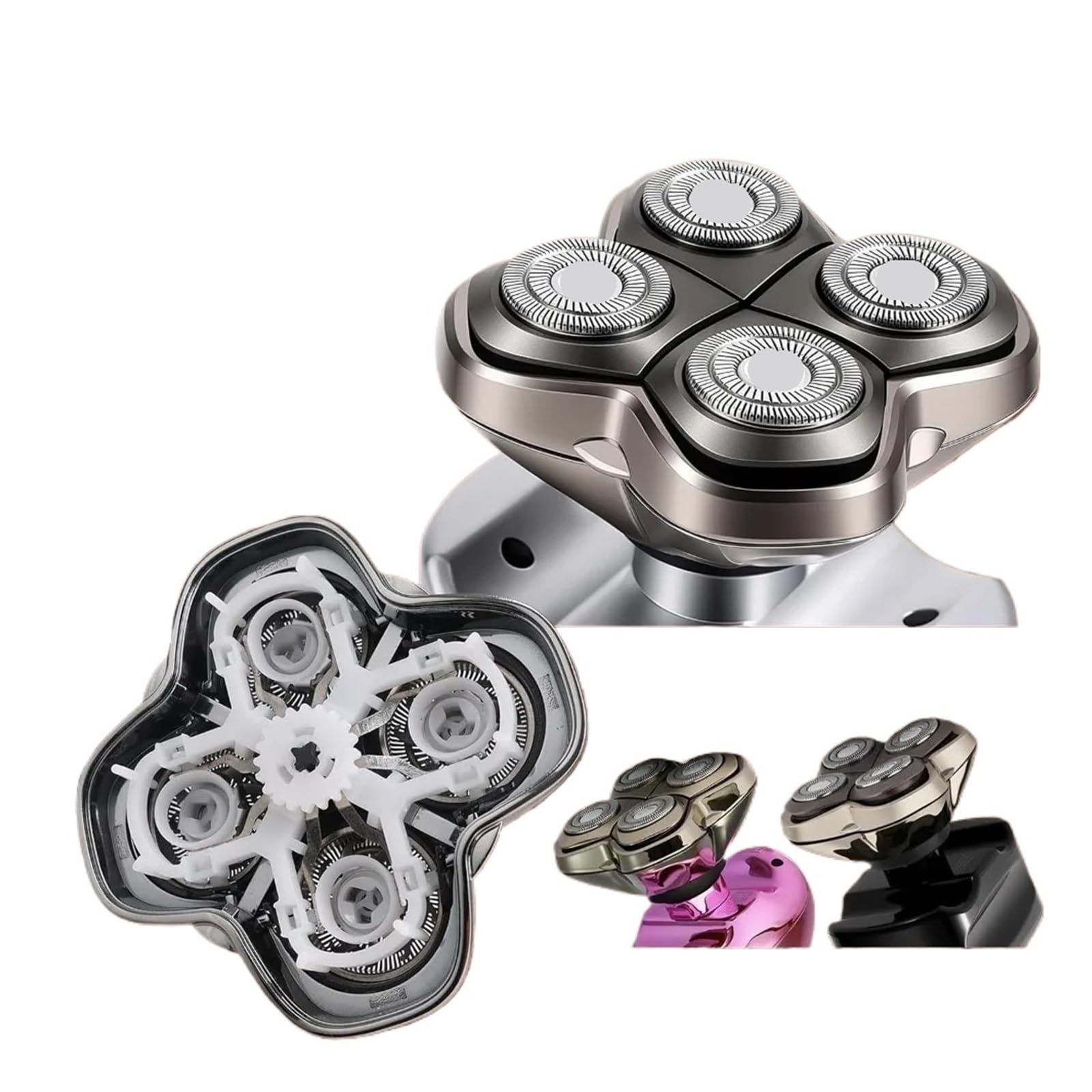 Elektrischer Rasierkopf, Kompatibel Mit Skull Pitbull | Butterfly Kiss PRO und Palm Floating Ersatzklingen, Rasierer-Ersatzköpfe, 4 Dual-Track-Köpfe(3 pieces)