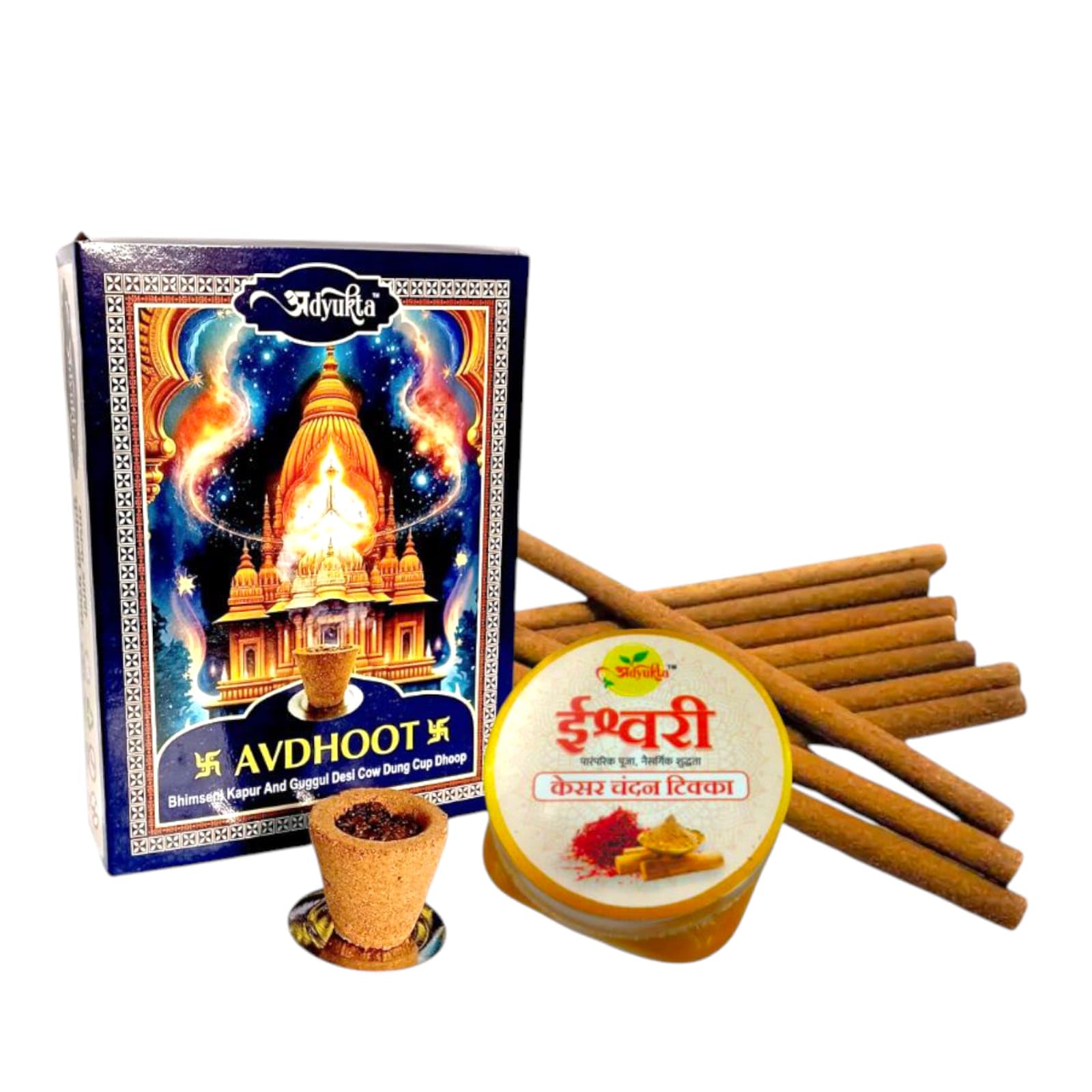 Premium Puja Combo - Dhoop Sticks Nagchampa (20 Sticks), Chandan Tikka & Cup Dhoop Bhimseni & Guggul | Divine Fragrance & Spiritual Essentials-image-3